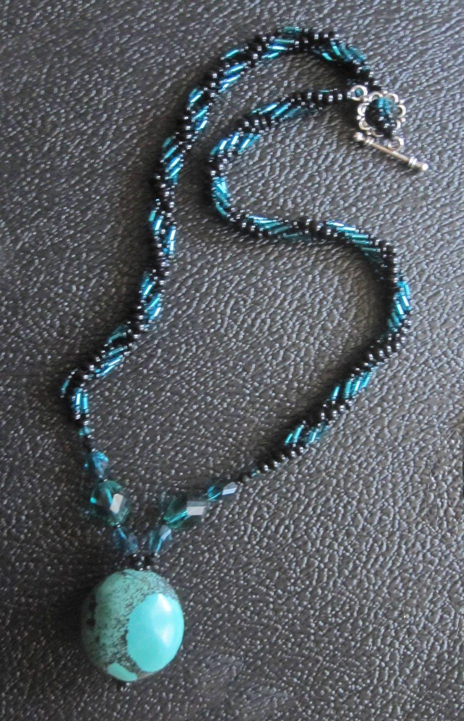 Turquoise - Spiral Stitch Necklace - w/ matching bracelet and earrings