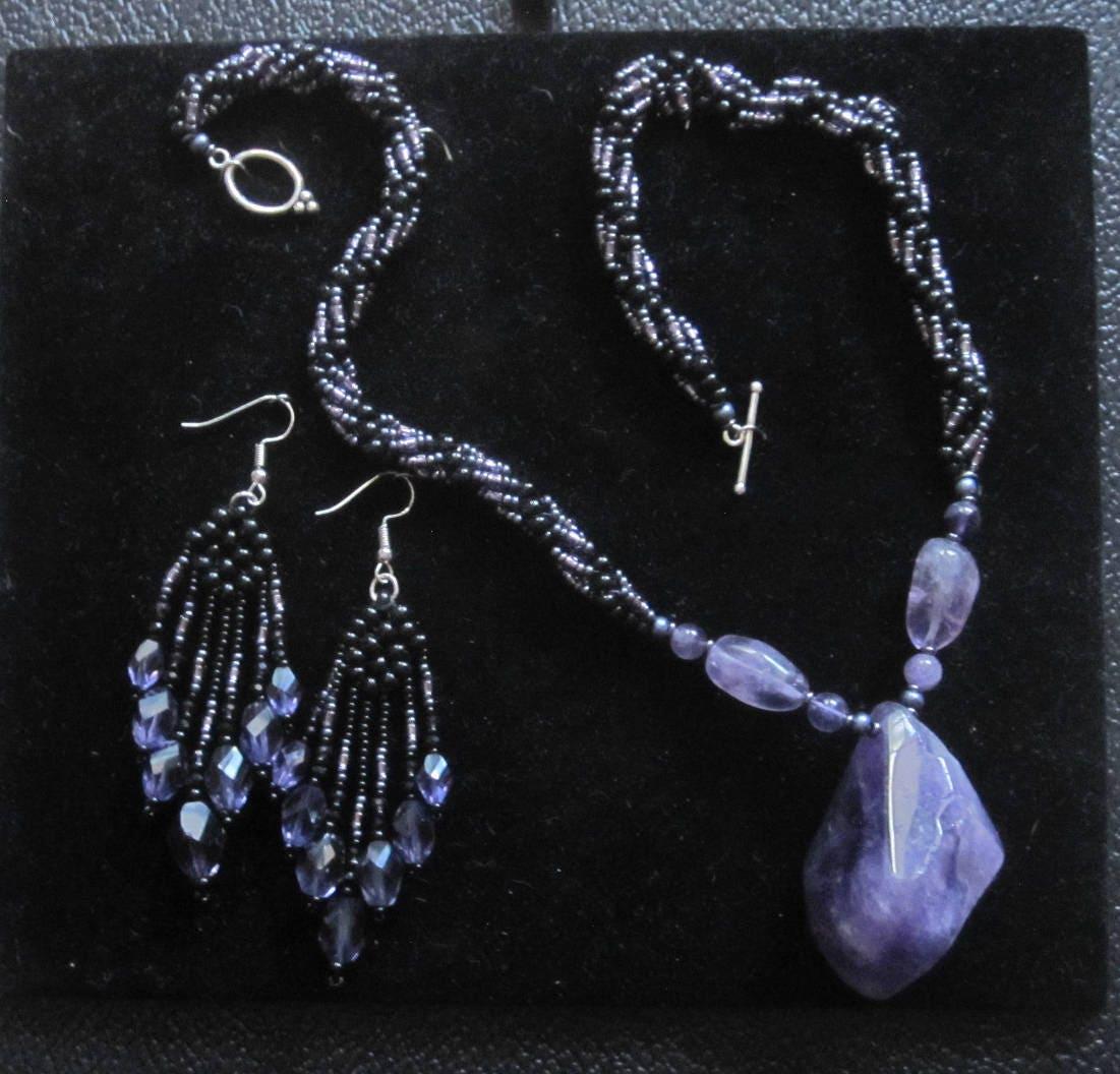 Spiral Stitch w/ Amethyst Pendant + matching earrings