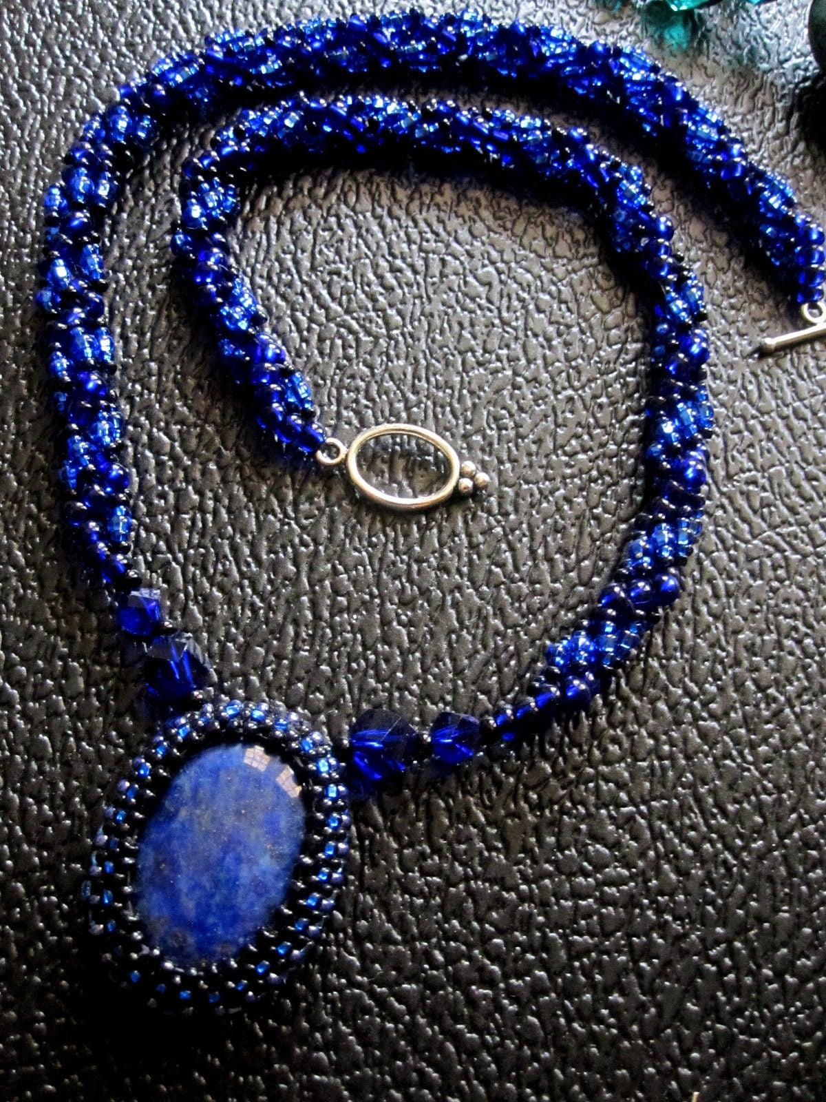 Lapis Lazuli - Spiral Stitch Necklace - w/ matching bracelet and earrings