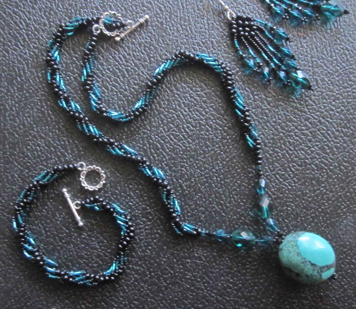 Turquoise - Spiral Stitch Necklace - w/ matching bracelet and earrings
