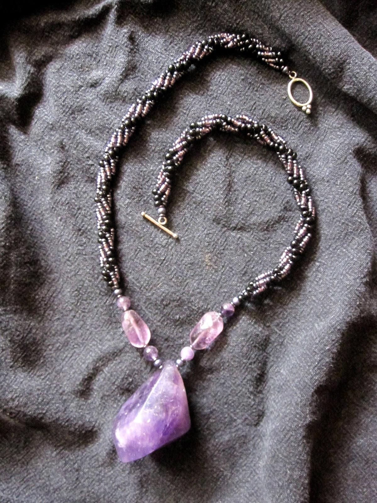 Spiral Stitch w/ Amethyst Pendant + matching earrings