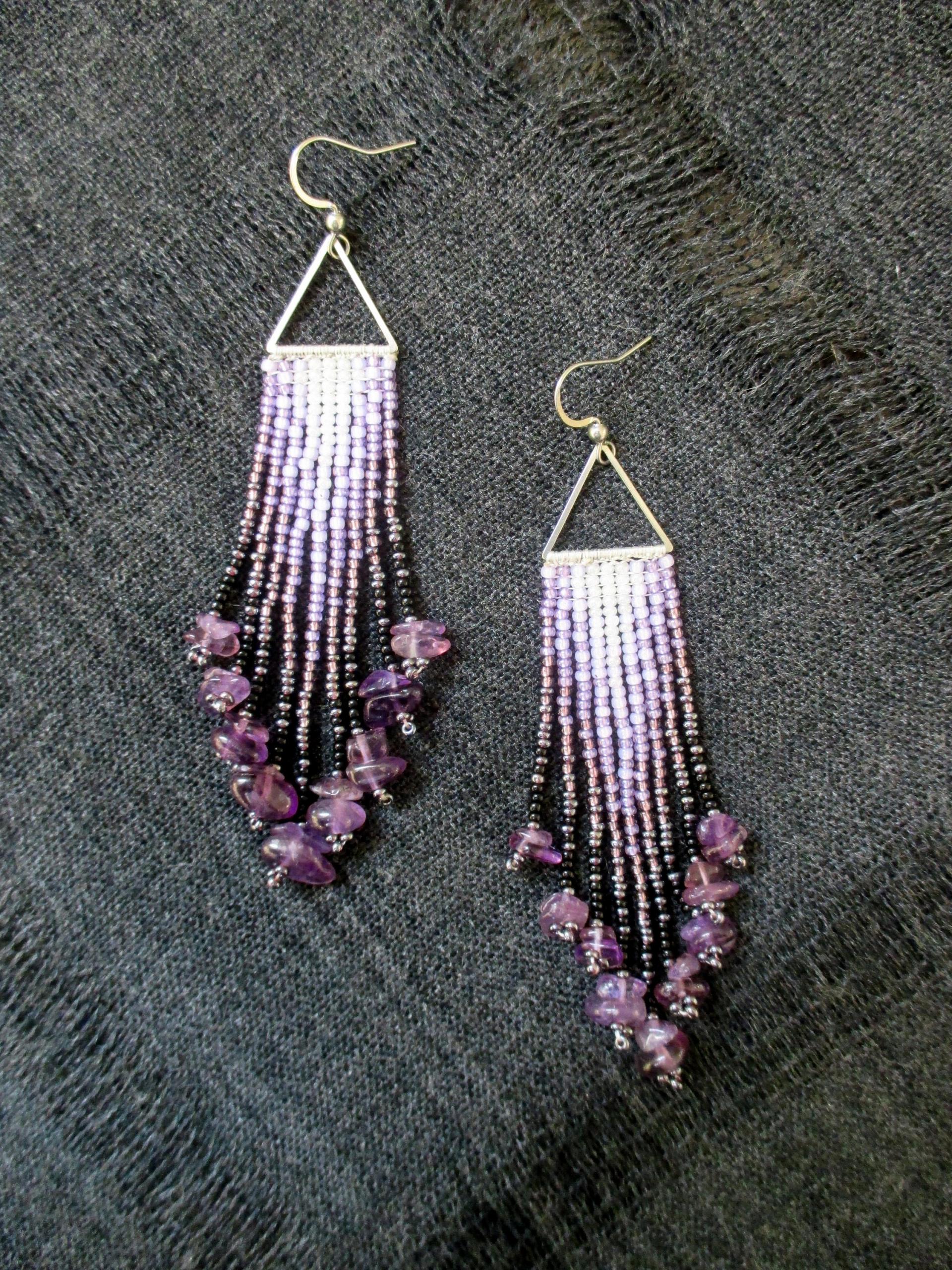 Beaded Fringe Earrings with gemstone chips