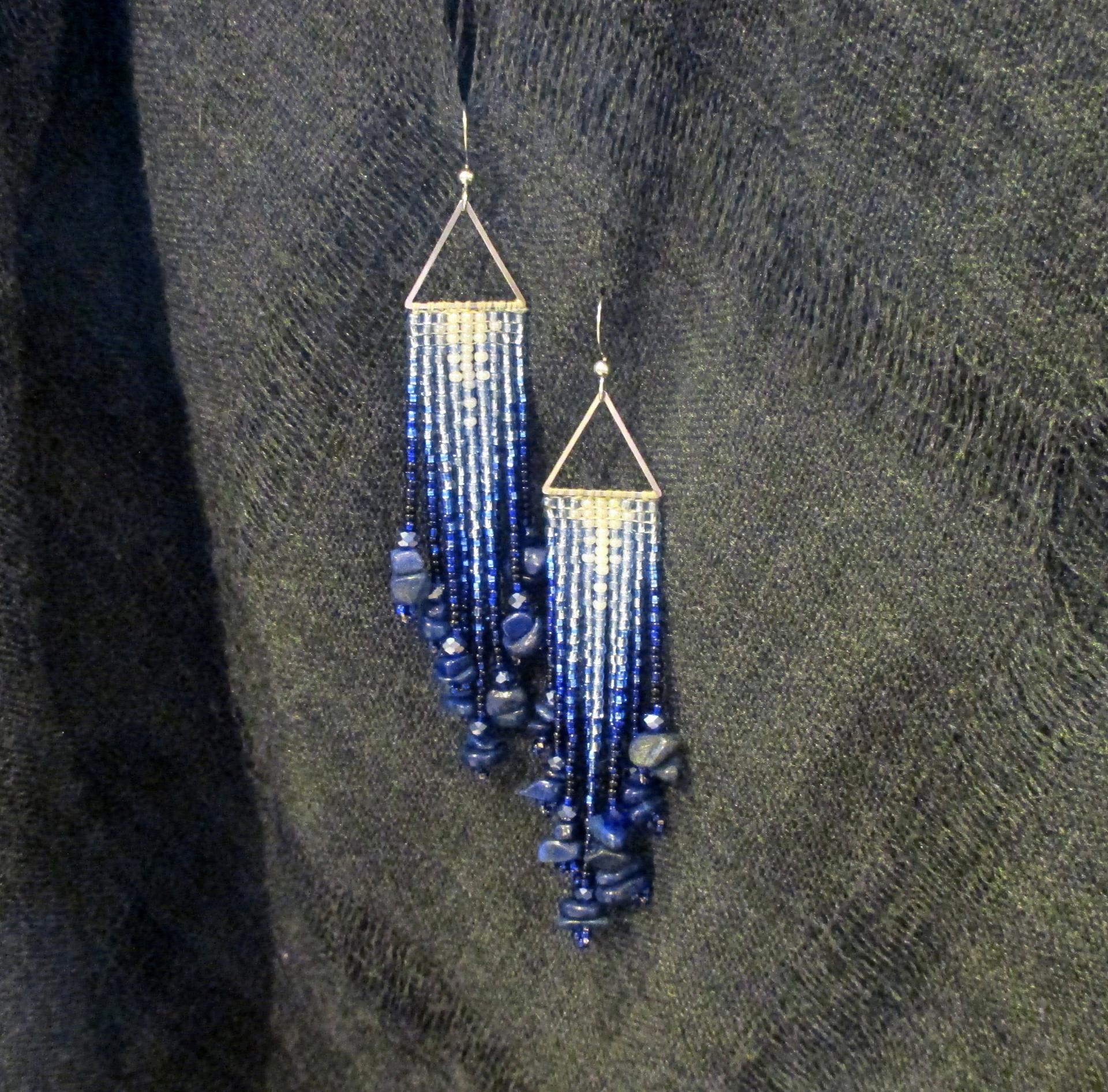 Beaded Fringe Earrings with gemstone chips