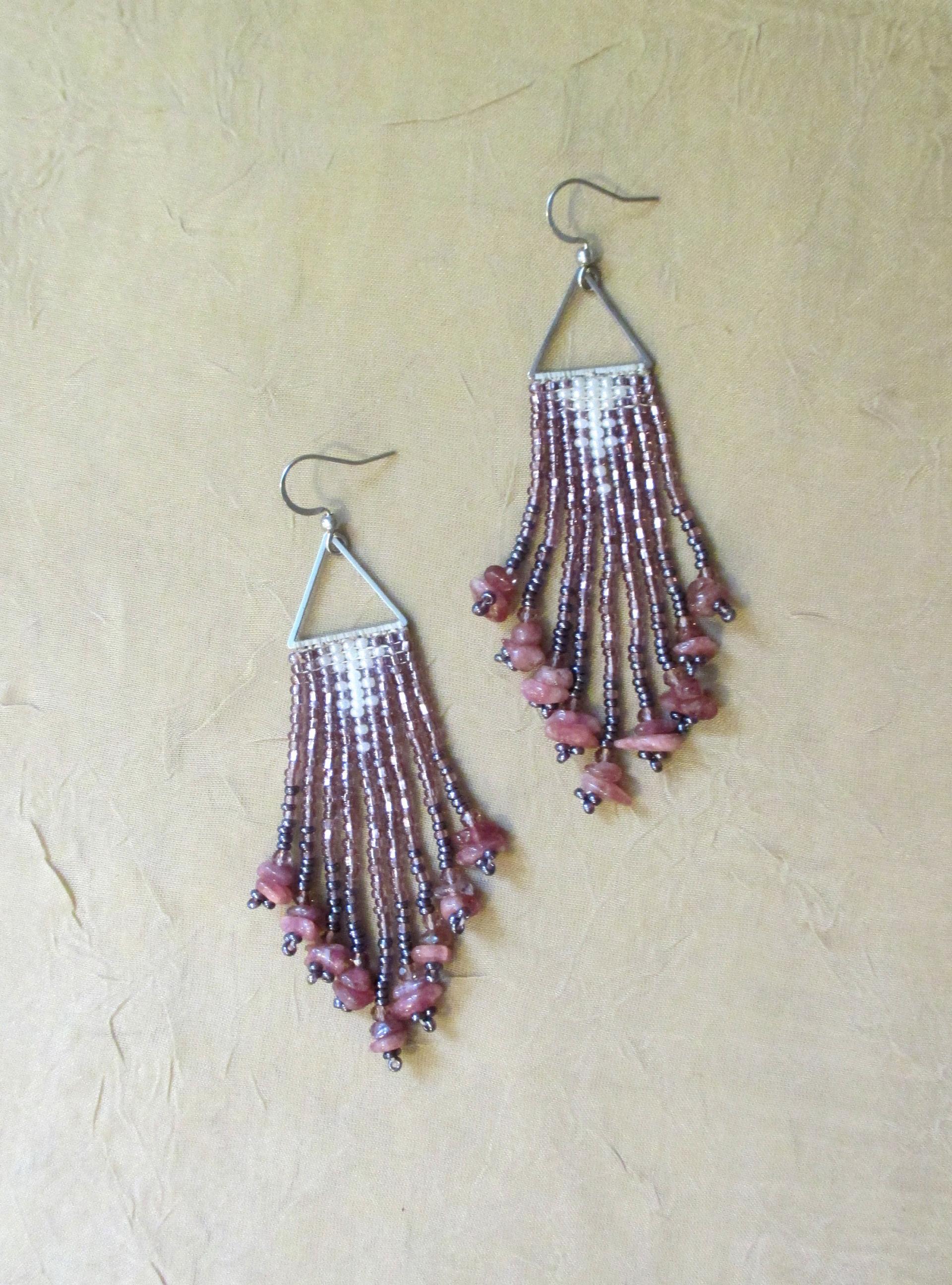 Beaded Fringe Earrings with gemstone chips