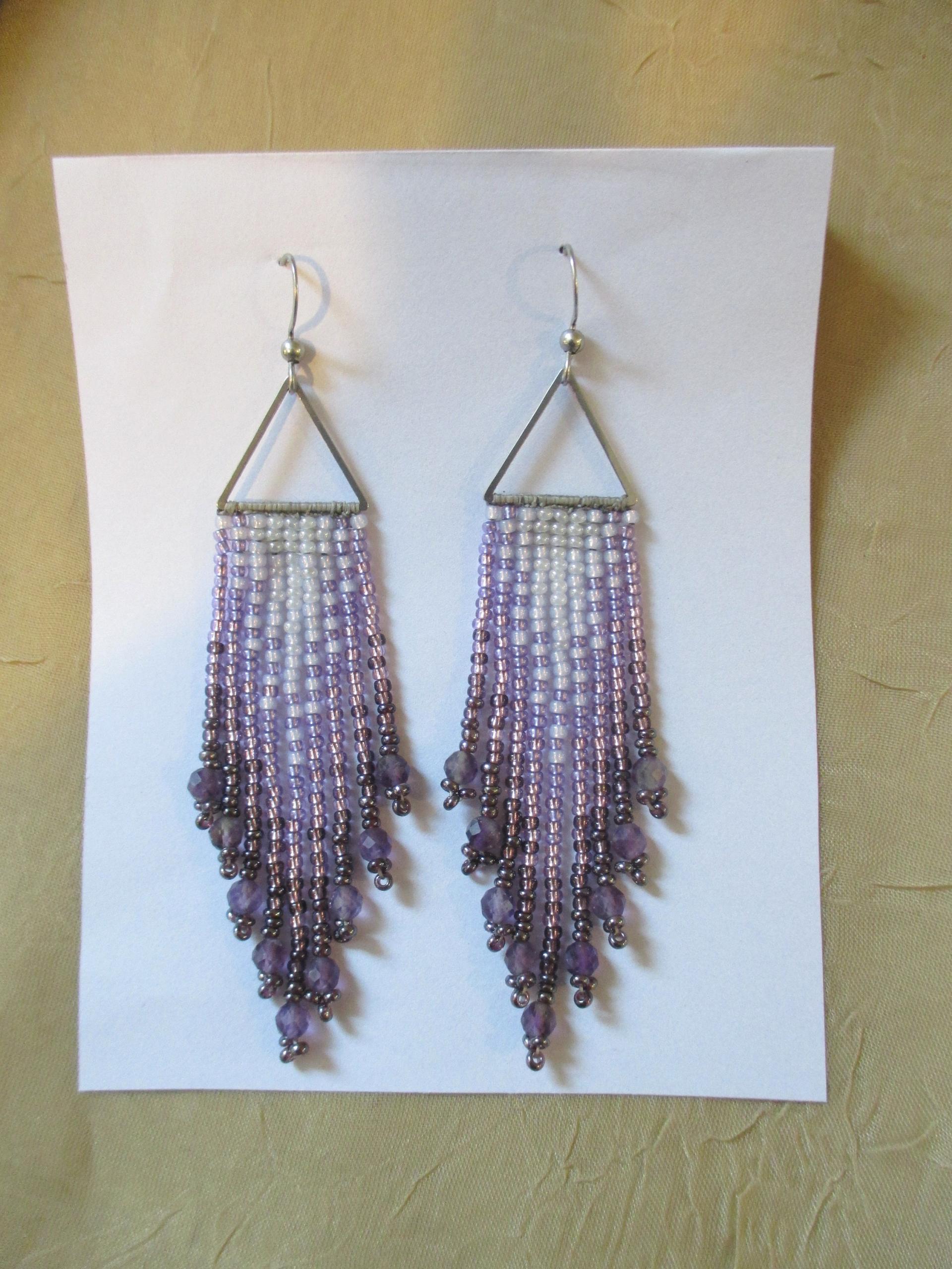 Beaded Fringe Earrings with faceted gemstones