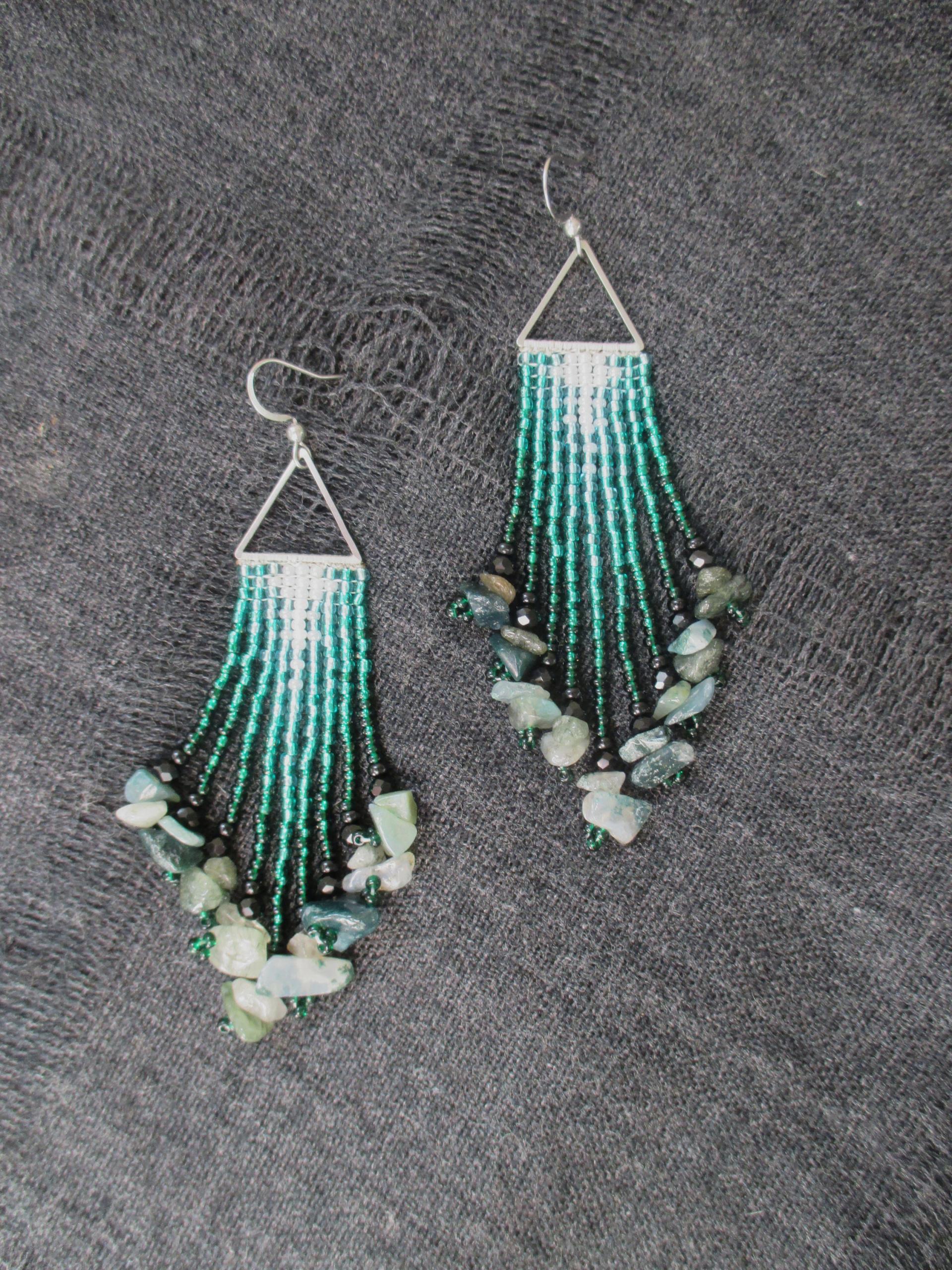 Beaded Fringe Earrings with gemstone chips