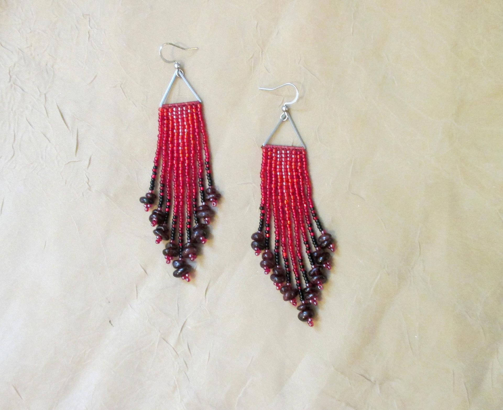 Beaded Fringe Earrings with gemstone chips