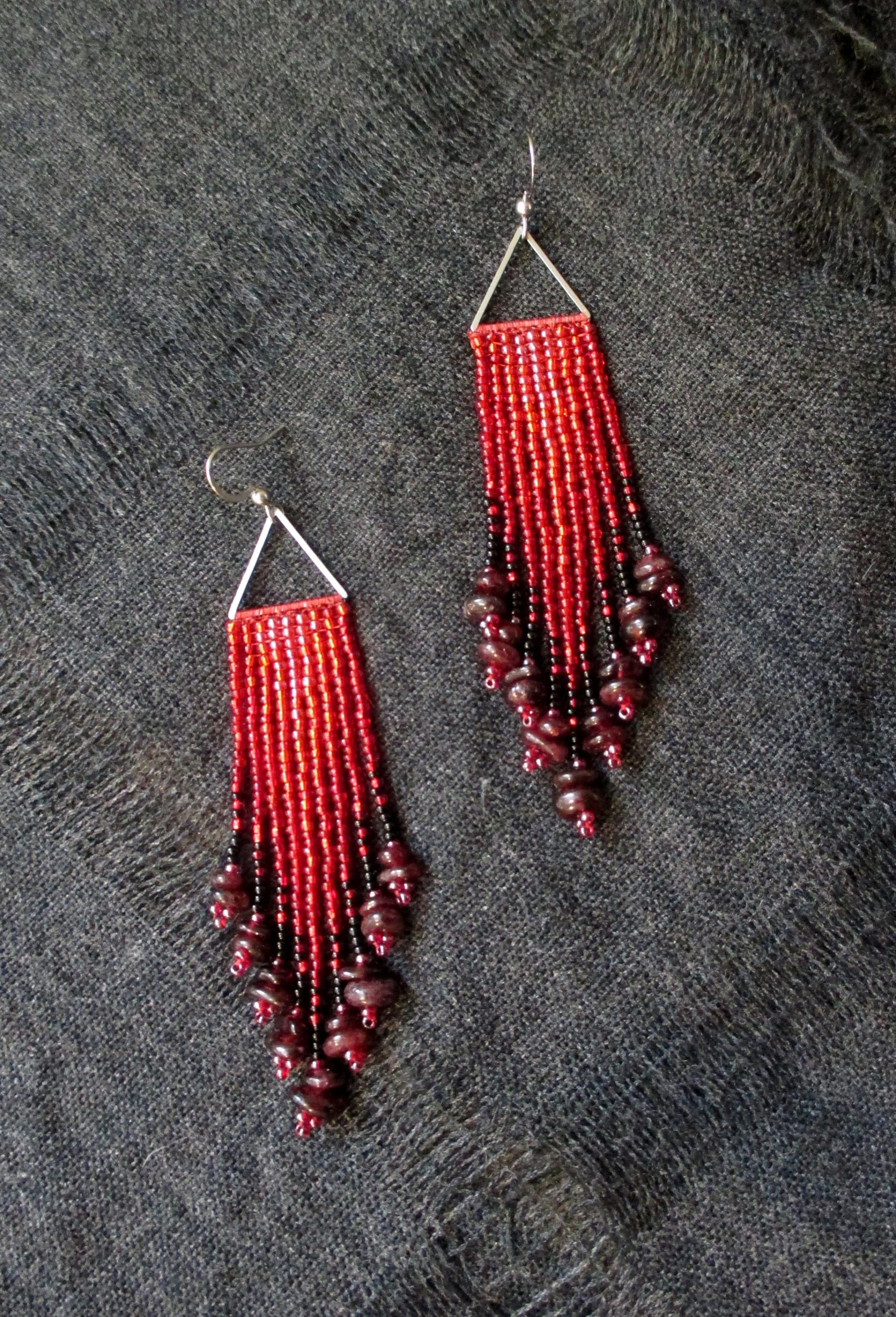 Beaded Fringe Earrings with gemstone chips