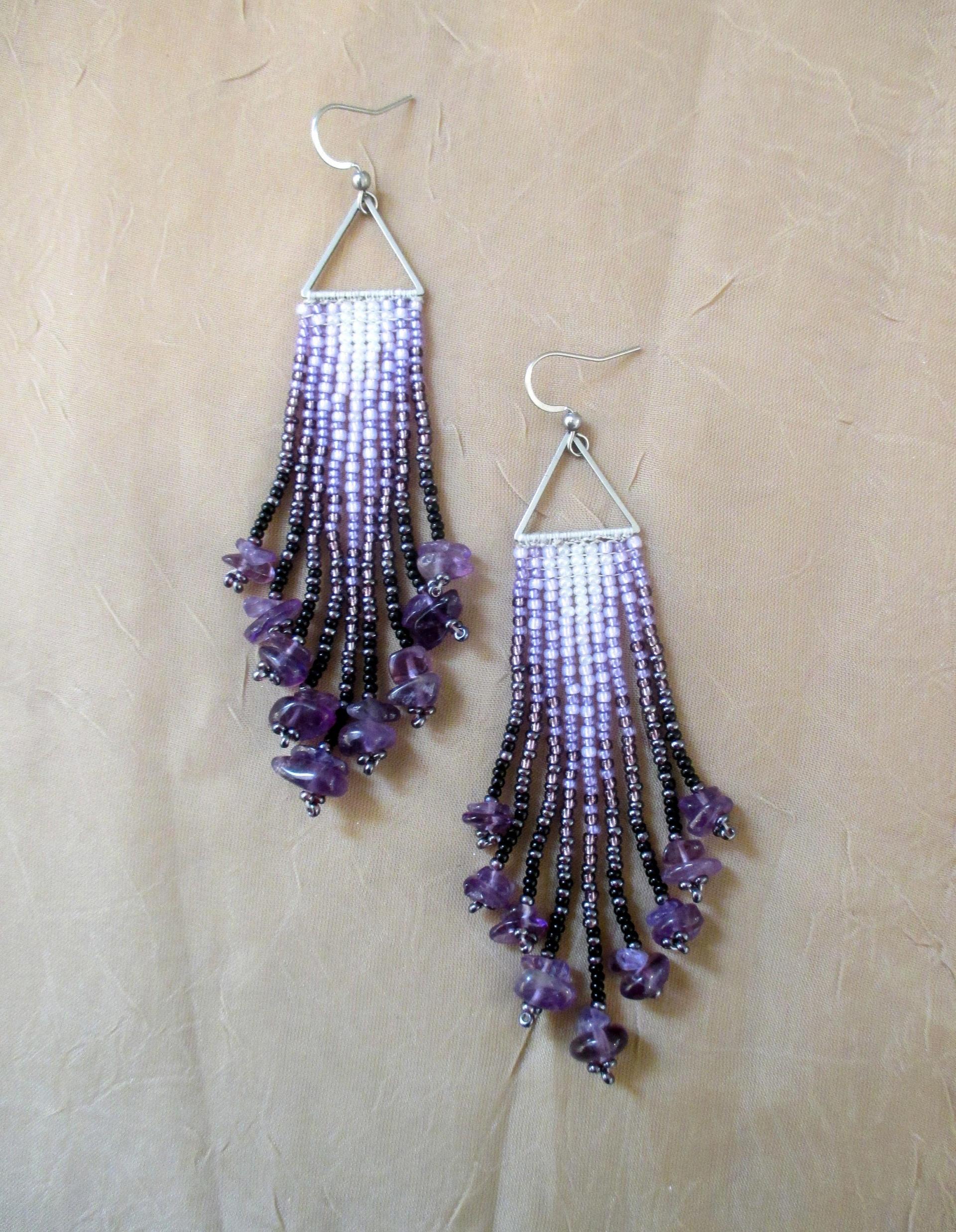 Beaded Fringe Earrings with gemstone chips