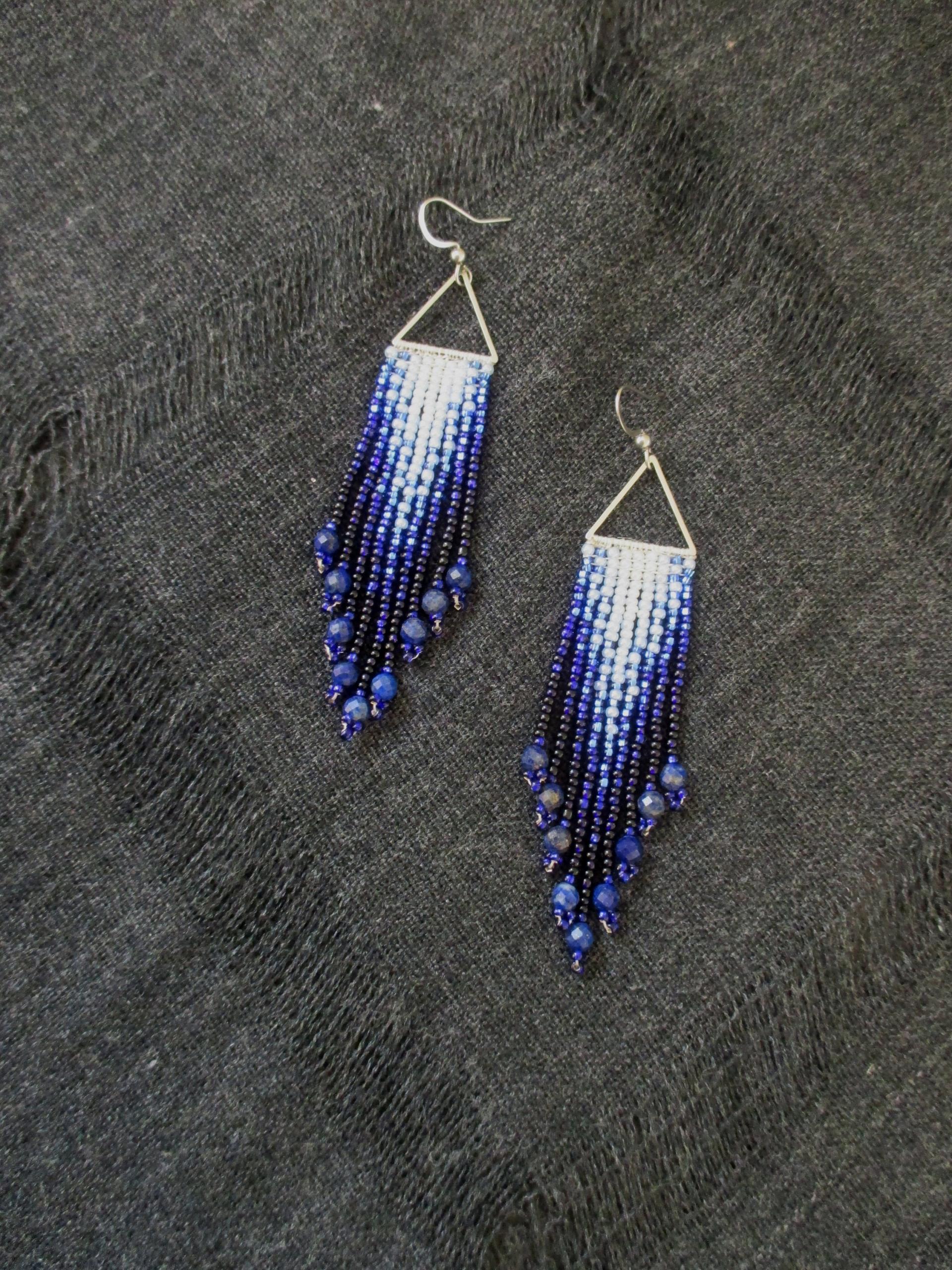 Beaded Fringe Earrings with faceted gemstones