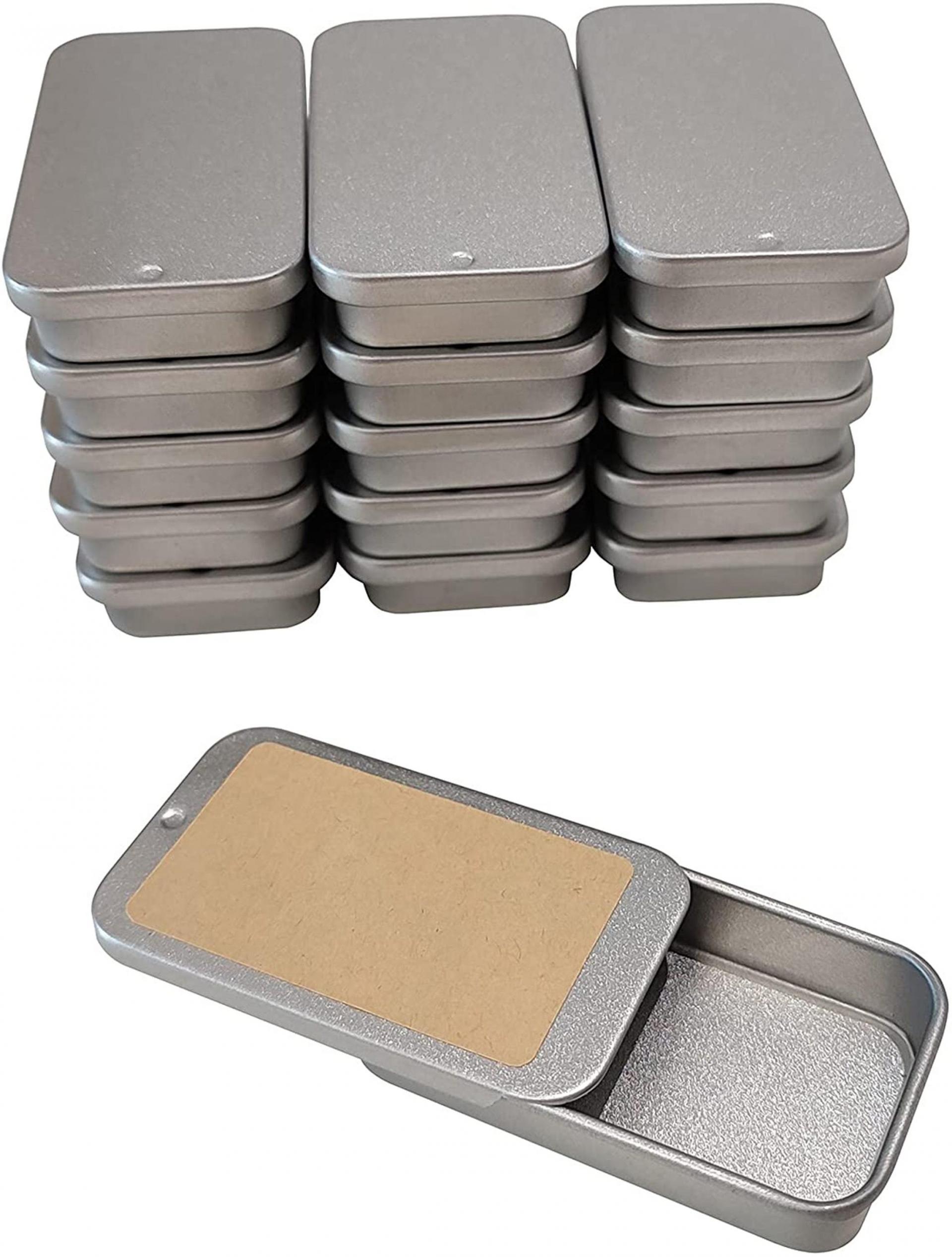 Silver Slider Tins, Slide Lid Tin Containers, multiple sizes - Craft Tin, Stash Container, Needle and Pins Storage