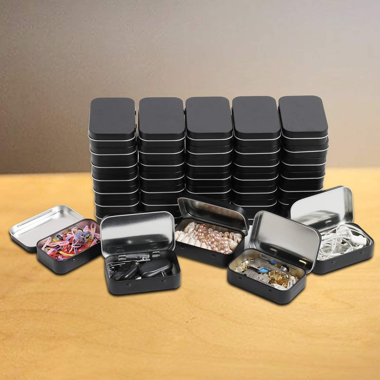 Tins - Silver and Black Hinged Tin - Craft Tin, Gift Tin, Stash Container, Tin Box