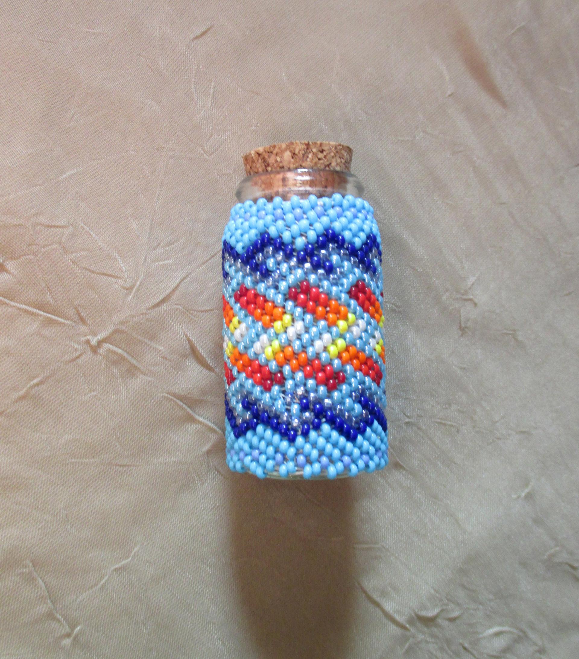 Beaded Jar with Cork - Handmade Bead Wrapped Glass Jar