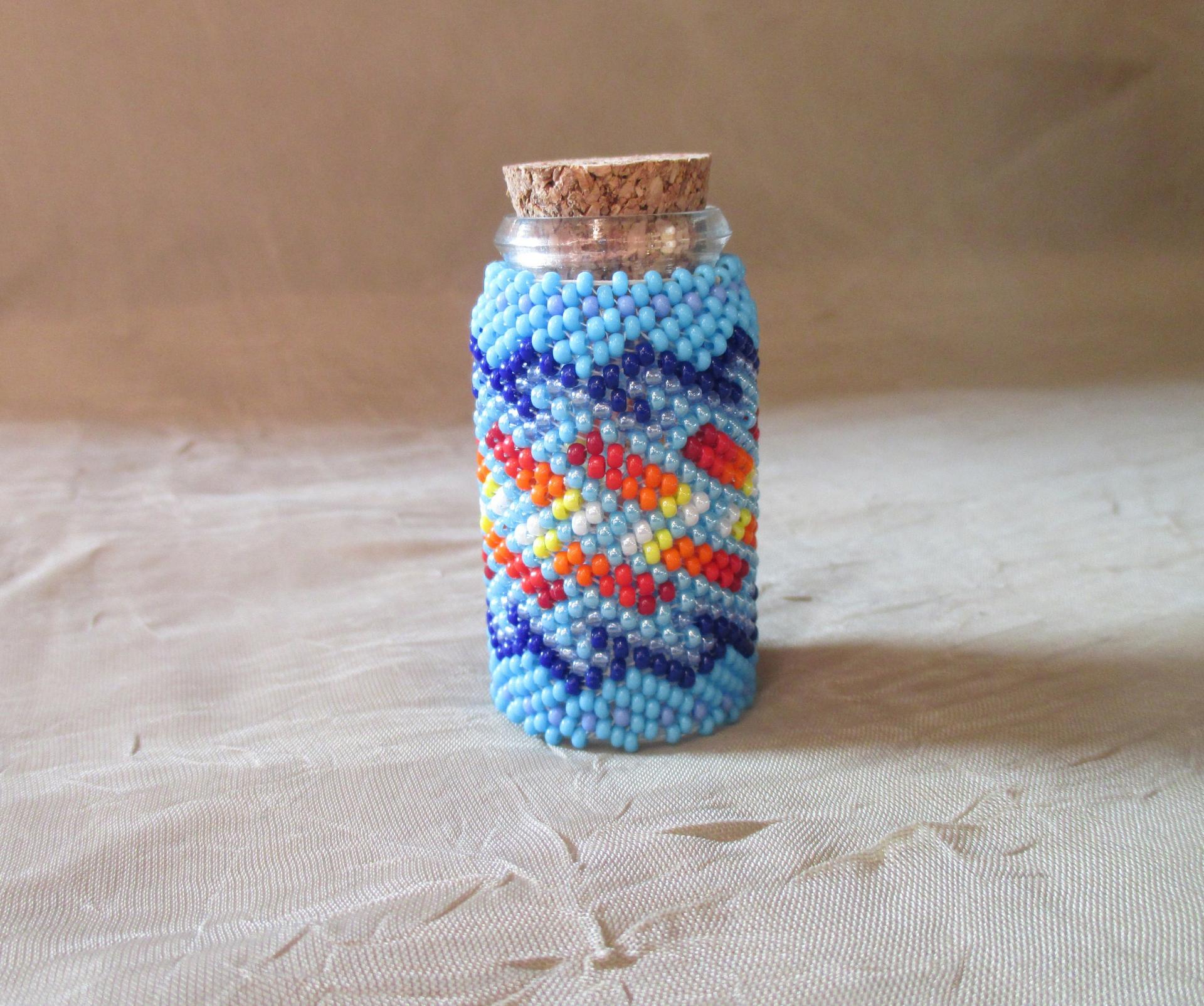 Beaded Jar with Cork - Handmade Bead Wrapped Glass Jar