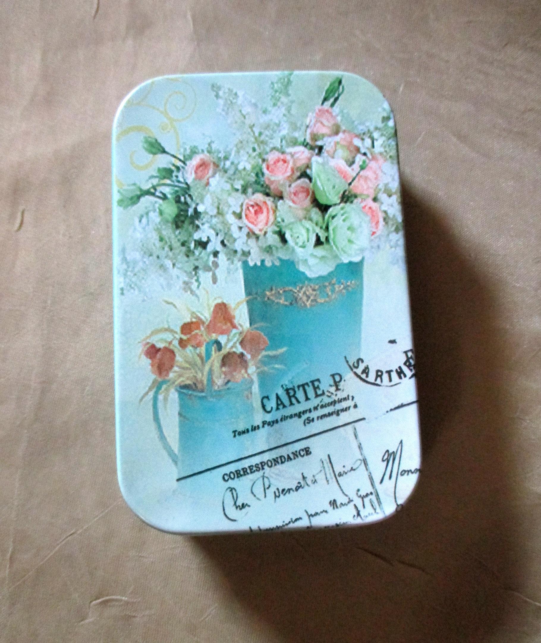 Tin Containers, Rose Pattern, Hinged - Craft Tin, Gift Tin, Stash Container, Tin Box
