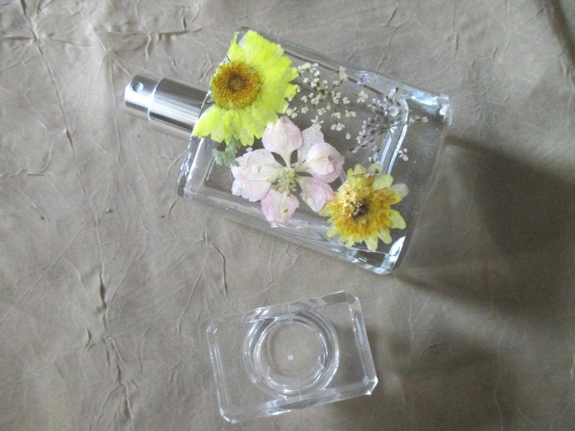 Floral Perfume Bottles, Spray Mister, 50ml Square Bottles, Flowers in Resin
