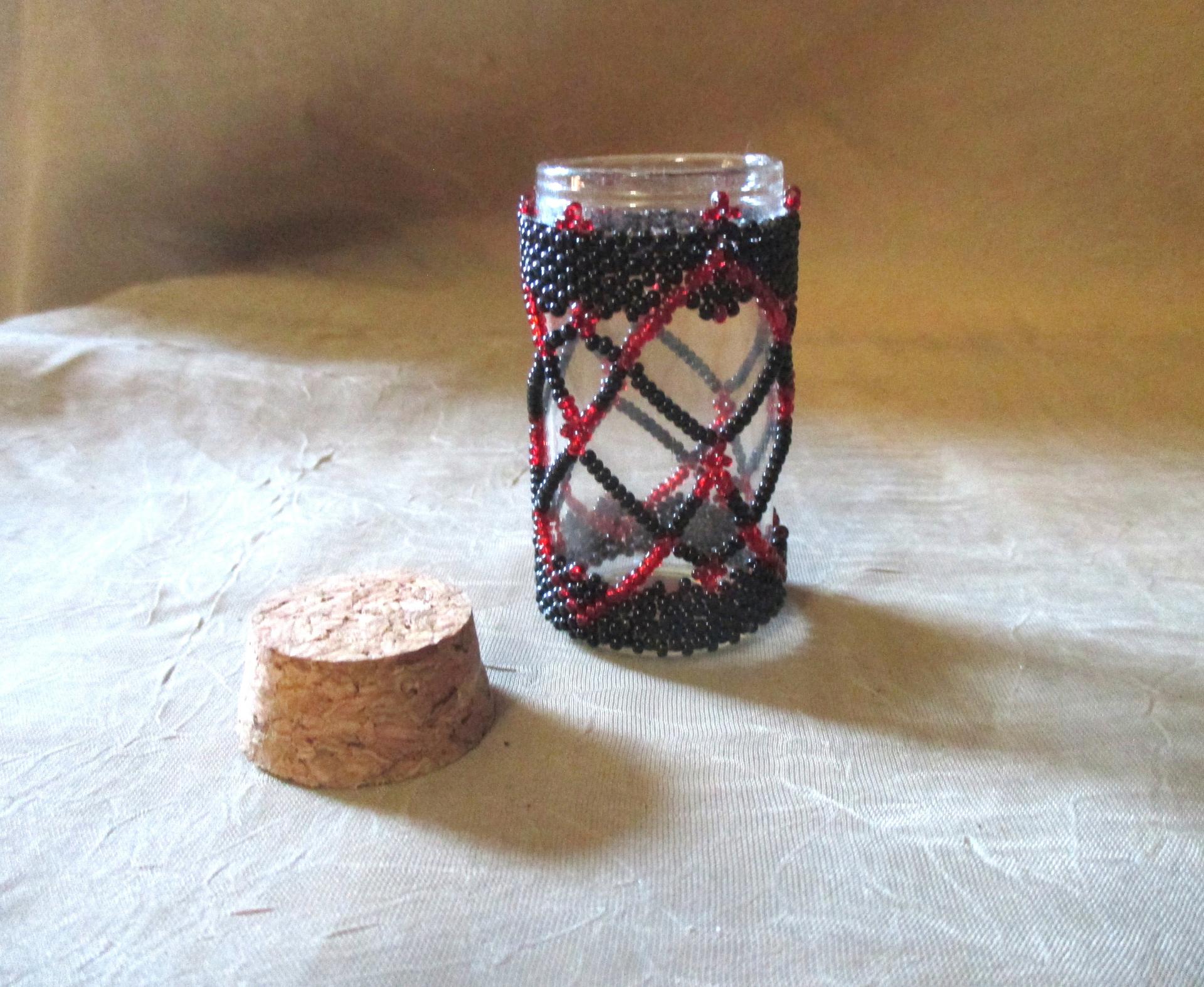 Beaded Jar with Cork - Handmade Bead Wrapped Glass Jar