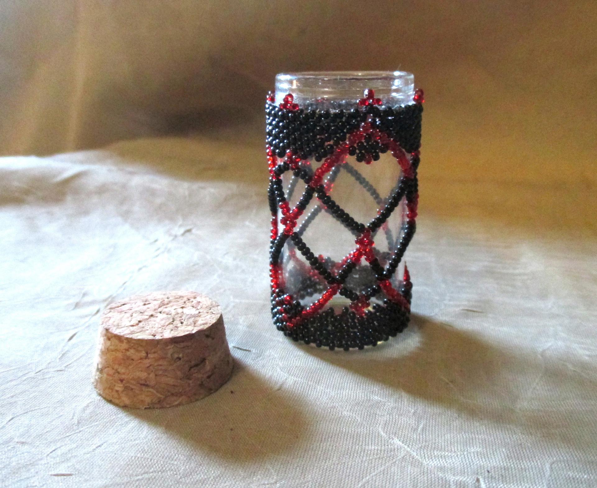 Beaded Jar with Cork - Handmade Bead Wrapped Glass Jar