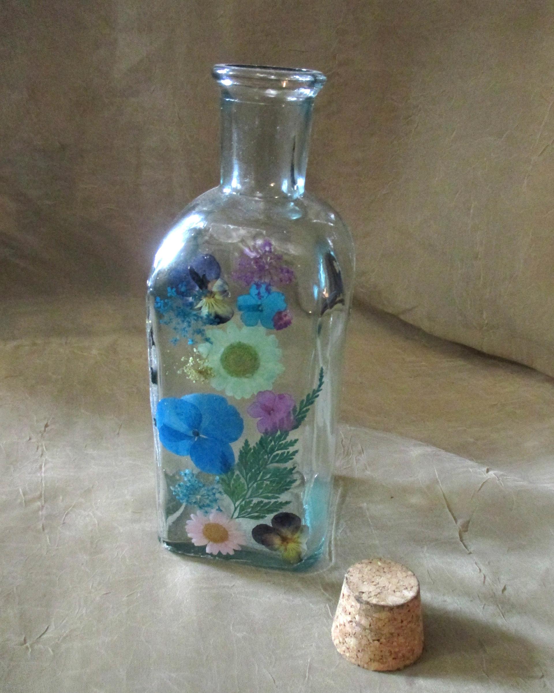 Floral Bottles, Large Jars - 8oz and 17oz - Glass Bottles with Epoxy, Flowers in Resin