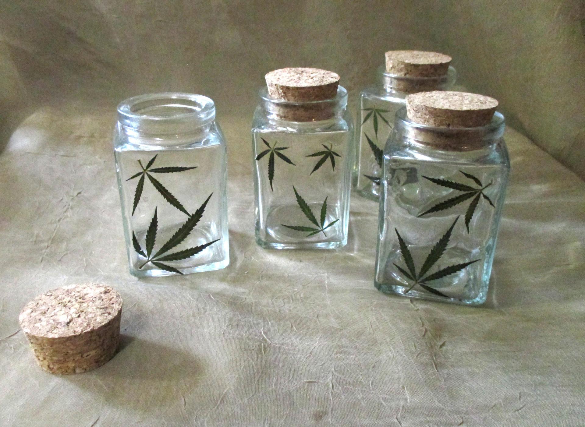Large Jars - 3.4oz - Glass Bottles with Epoxy, Cannabis Leaves in Resin