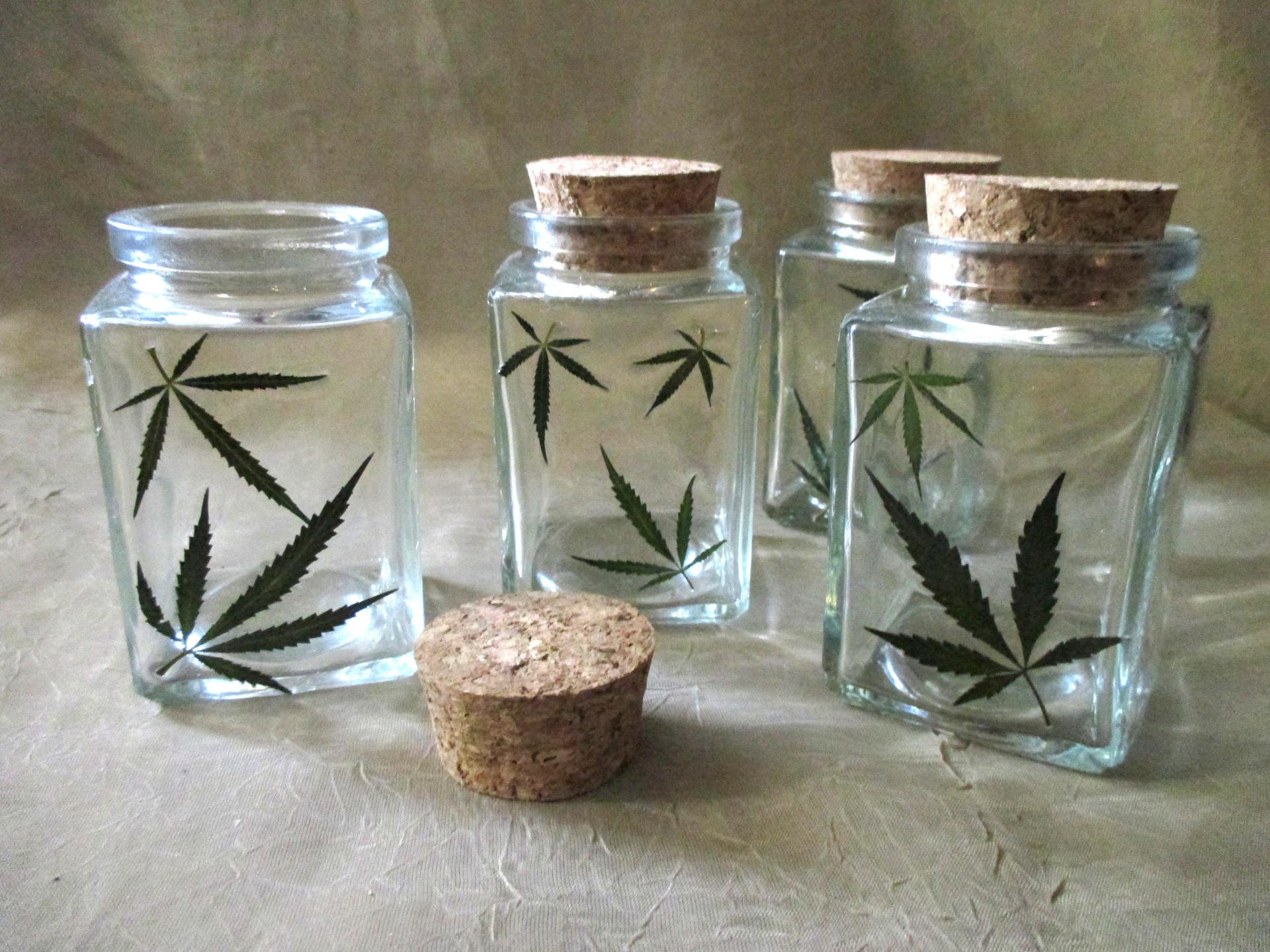 Large Jars - 3.4oz - Glass Bottles with Epoxy, Cannabis Leaves in Resin