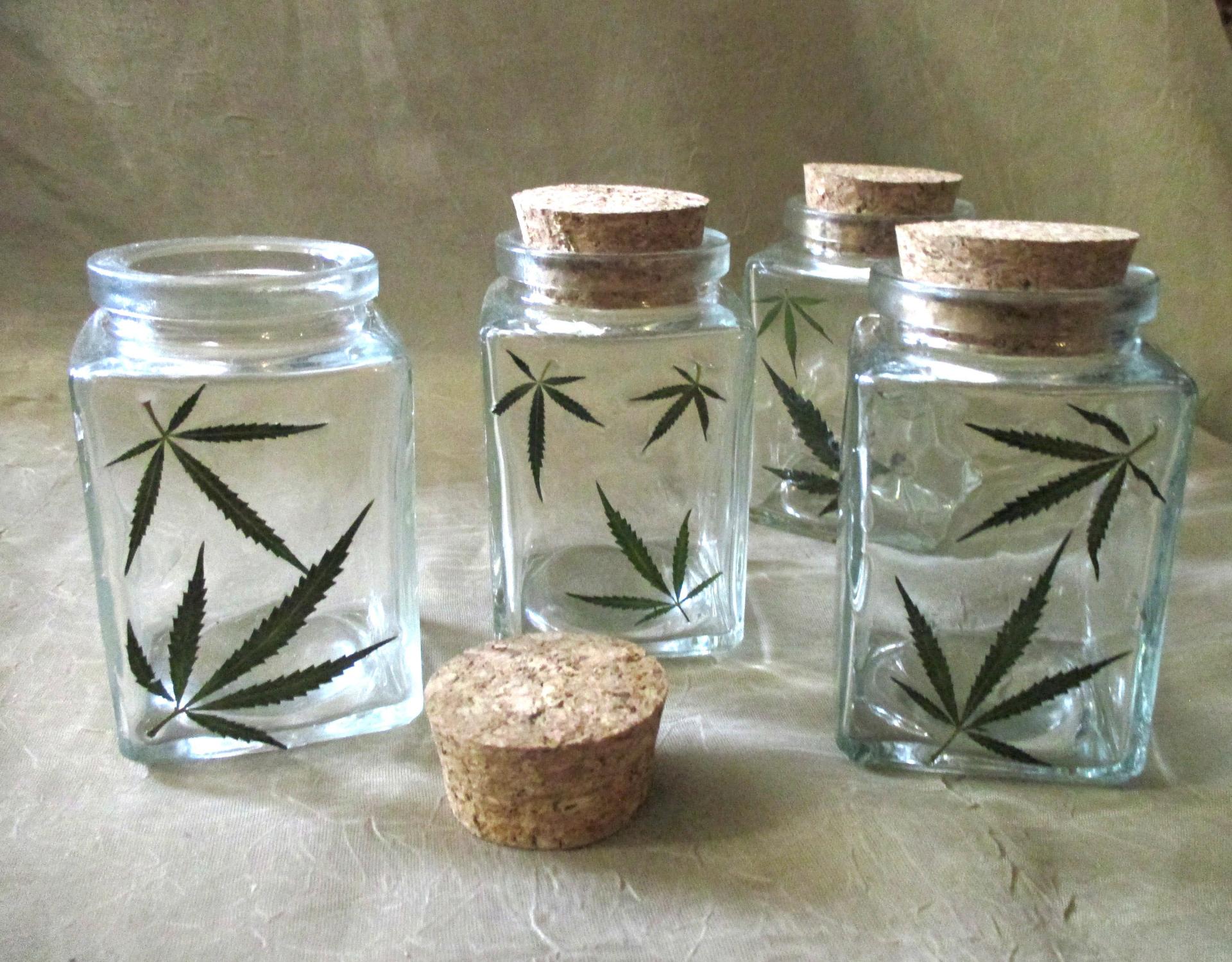 Large Jars - 3.4oz - Glass Bottles with Epoxy, Cannabis Leaves in Resin