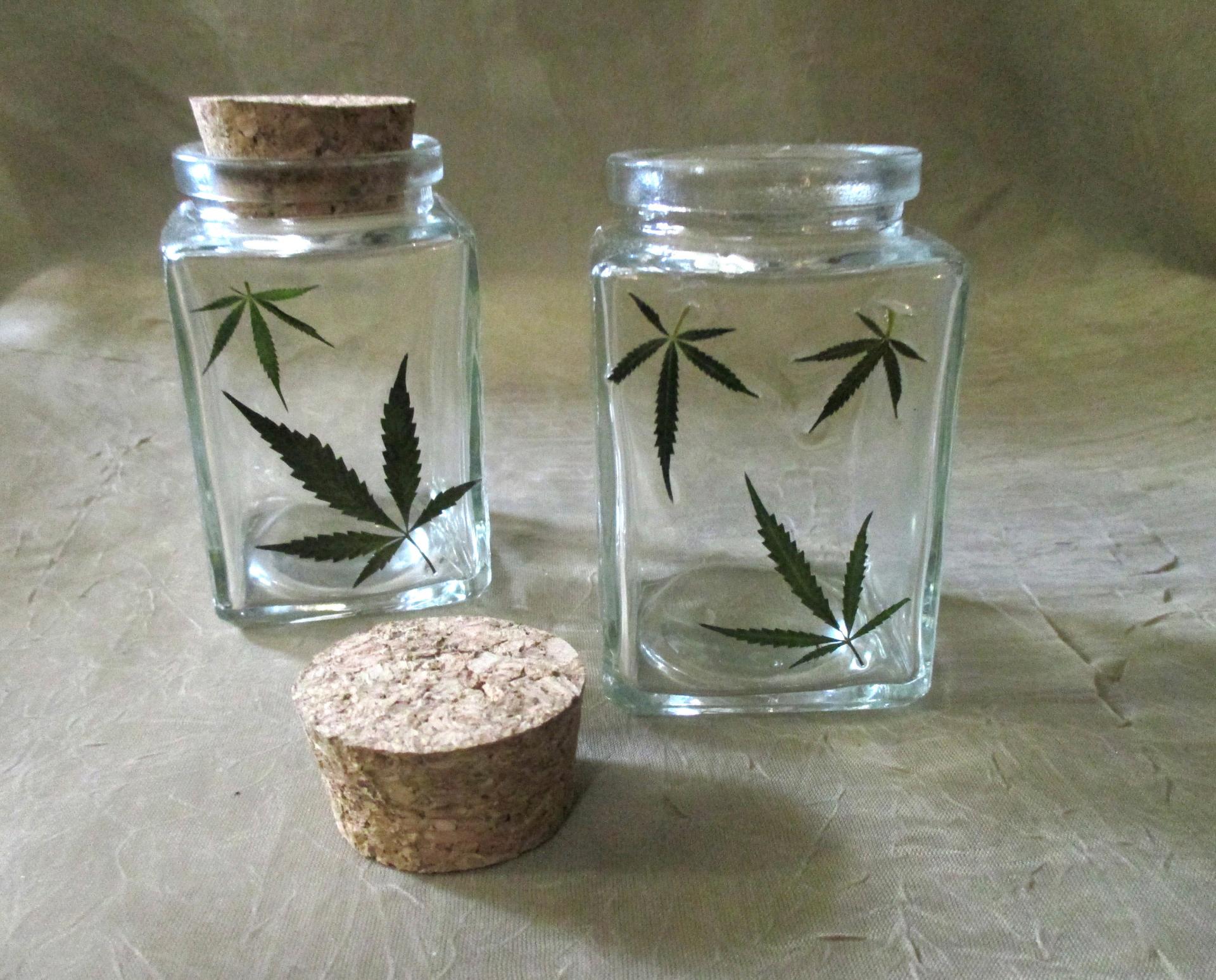Large Jars - 3.4oz - Glass Bottles with Epoxy, Cannabis Leaves in Resin