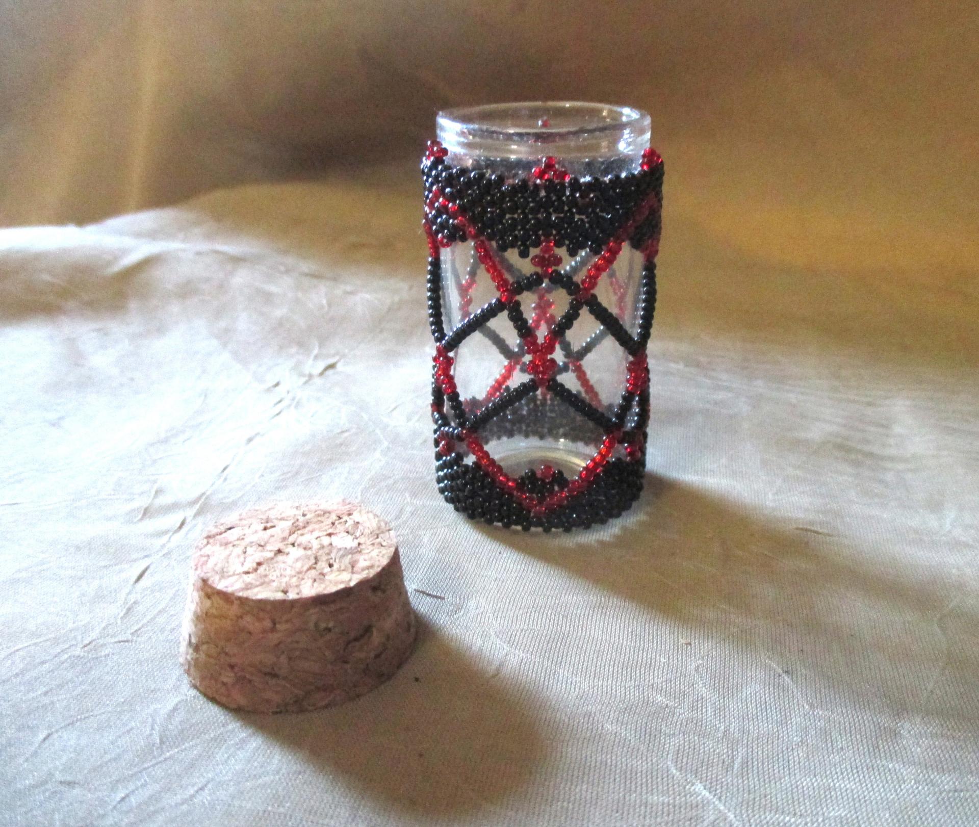 Beaded Jar with Cork - Handmade Bead Wrapped Glass Jar