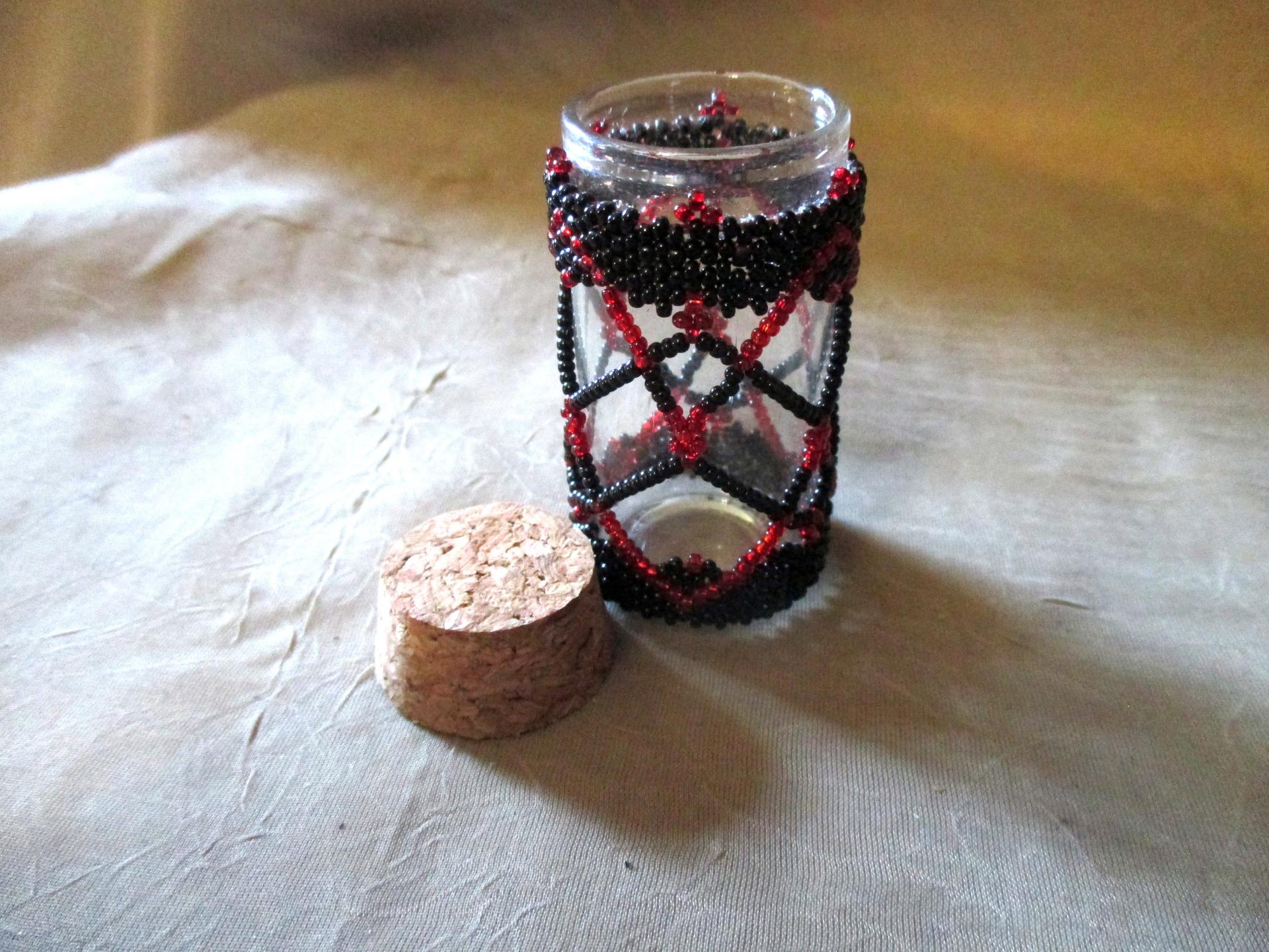 Beaded Jar with Cork - Handmade Bead Wrapped Glass Jar