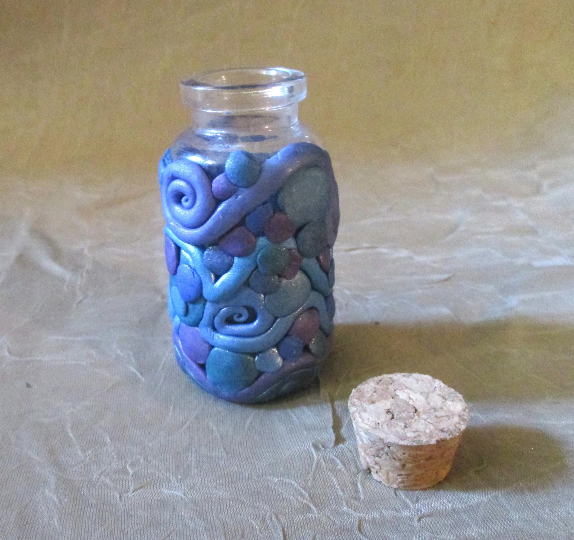 Decorated Jar with Cork - Handmade Small Jars - Polymer Clay on Glass Jars