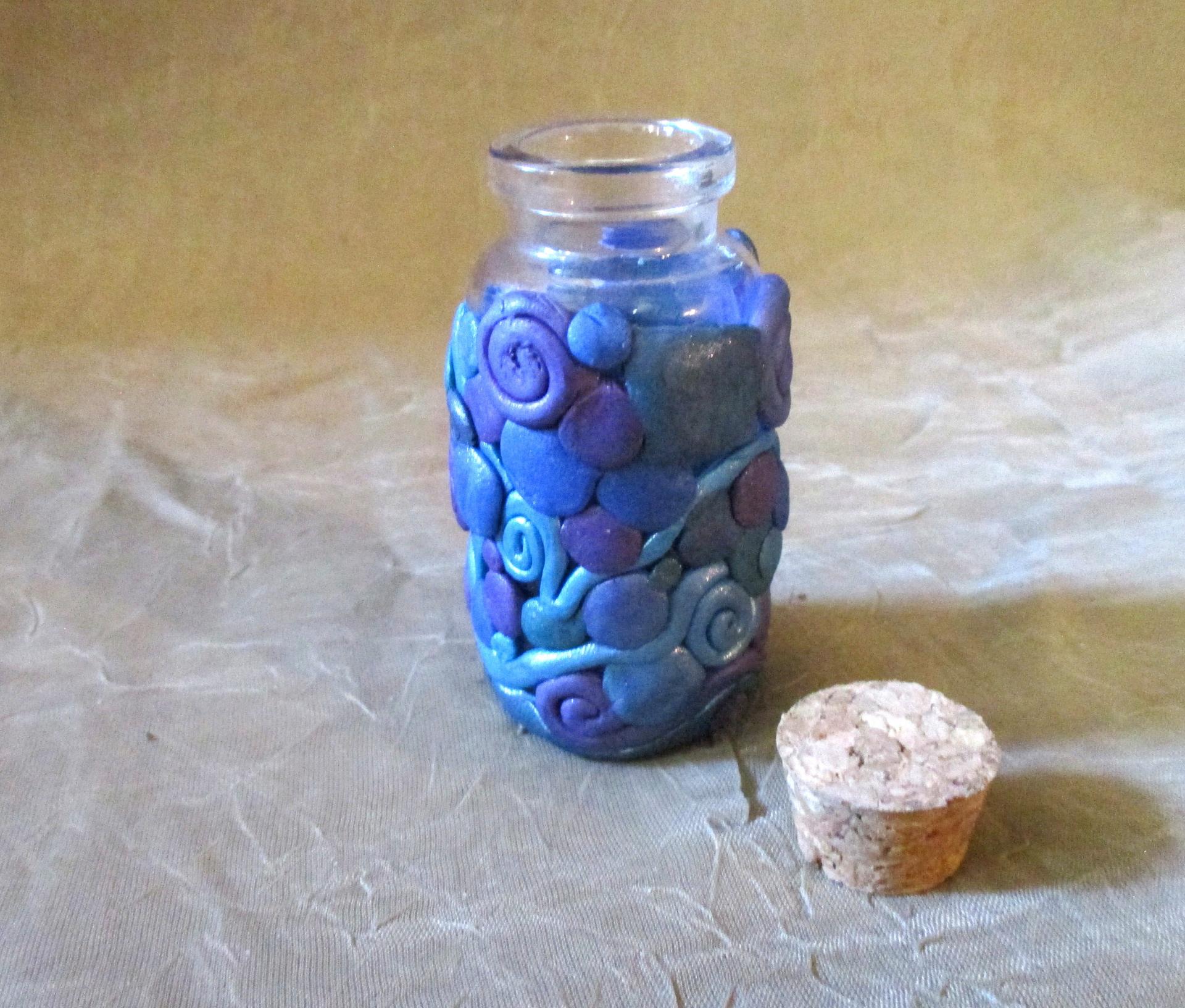 Decorated Jar with Cork - Handmade Small Jars - Polymer Clay on Glass Jars