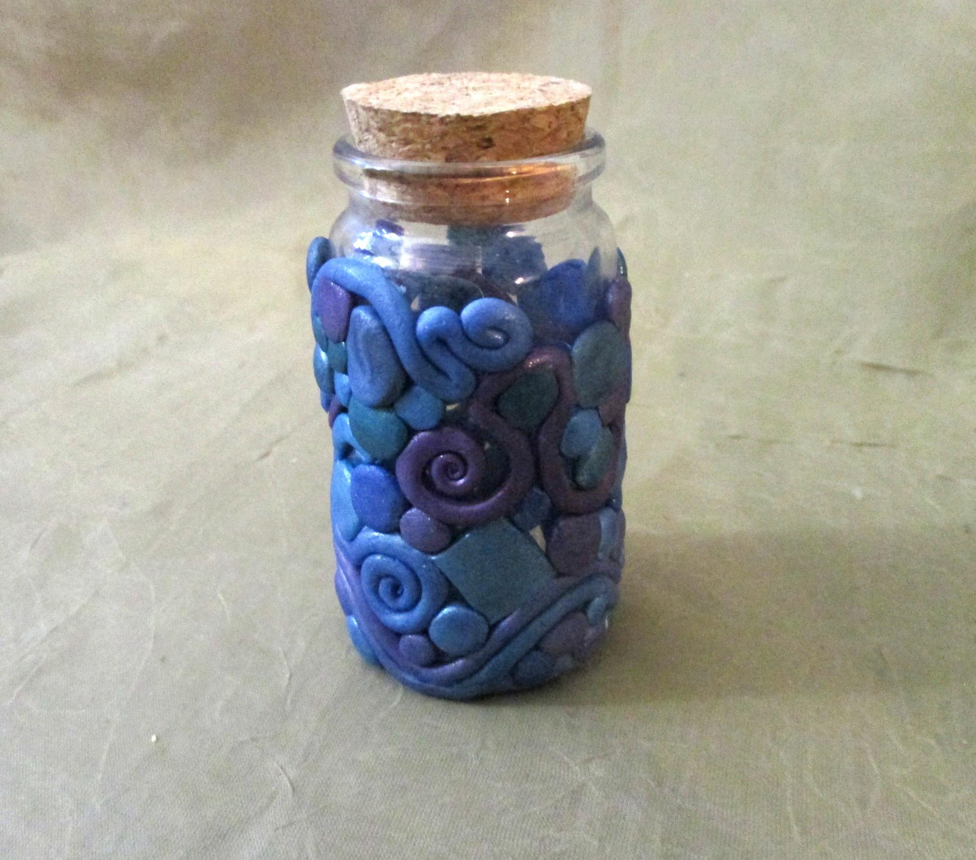 Decorated Jar with Cork - Handmade Small Jars - Polymer Clay on Glass Jars