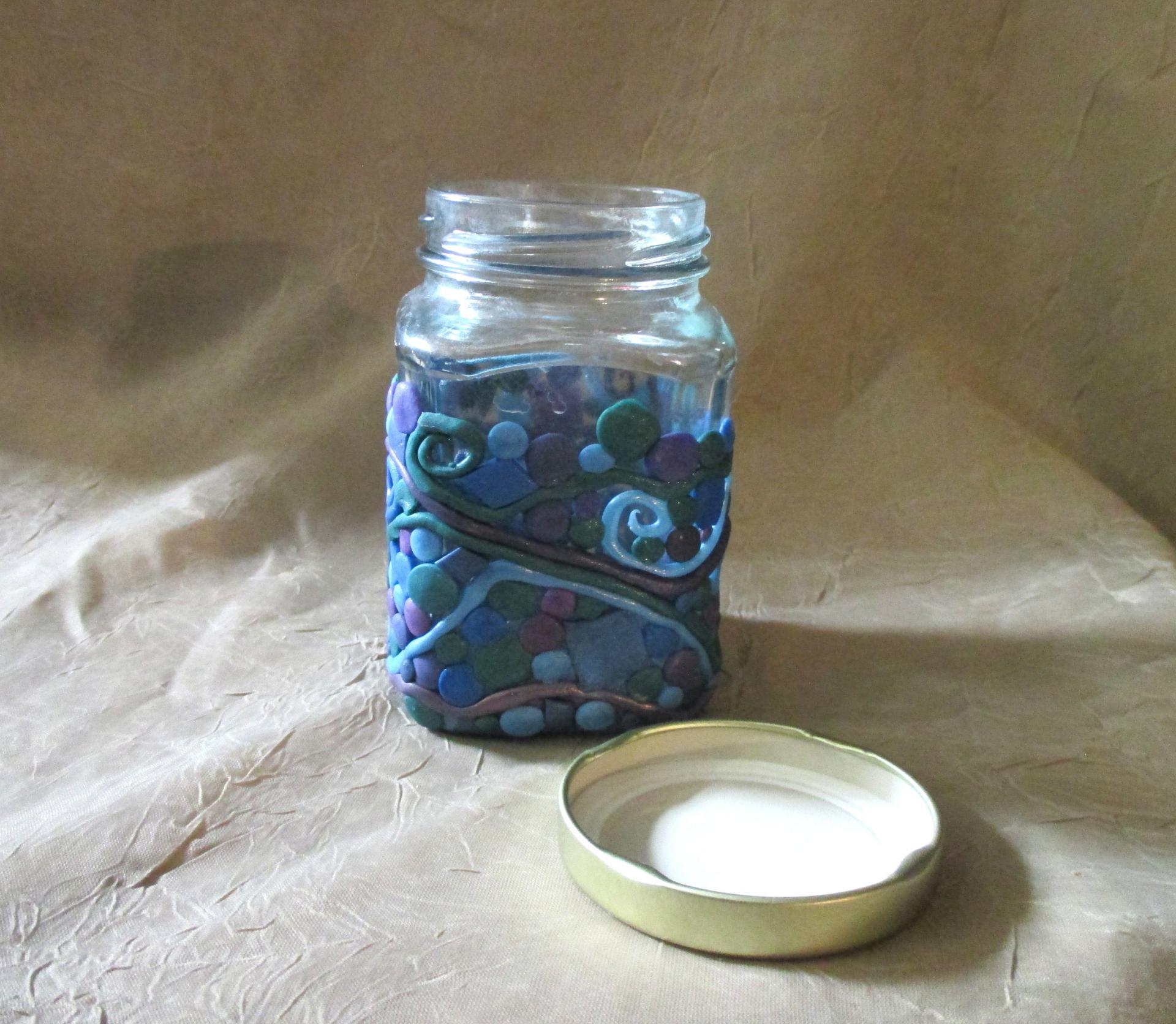 Decorated Jar with Lid - Handmade Jars - Polymer Clay on Glass Jars