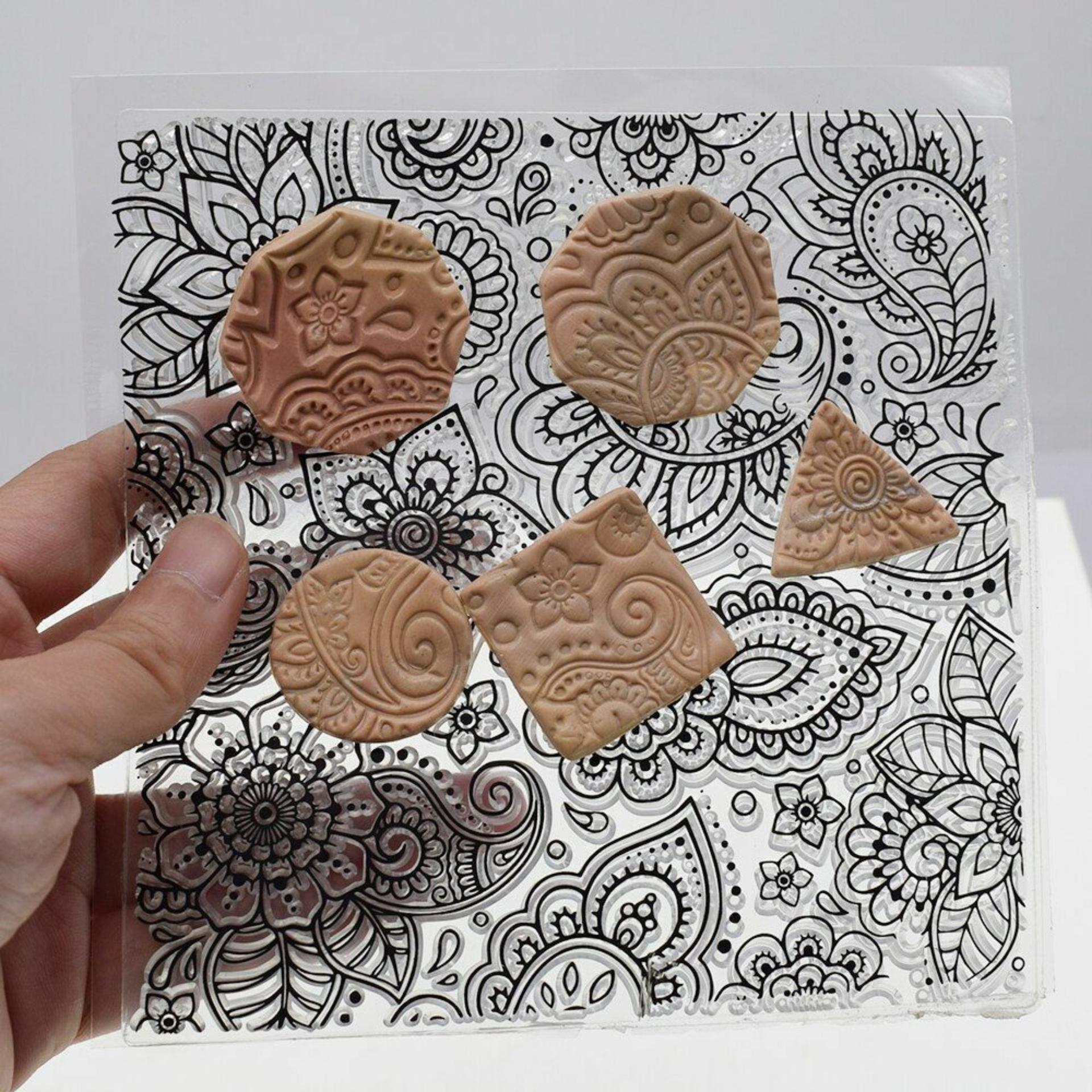 Paisley Mat Mold and Stamp - Texture for Clay, Polymer Clay, Resin and casting - Silicone Cling Stamp