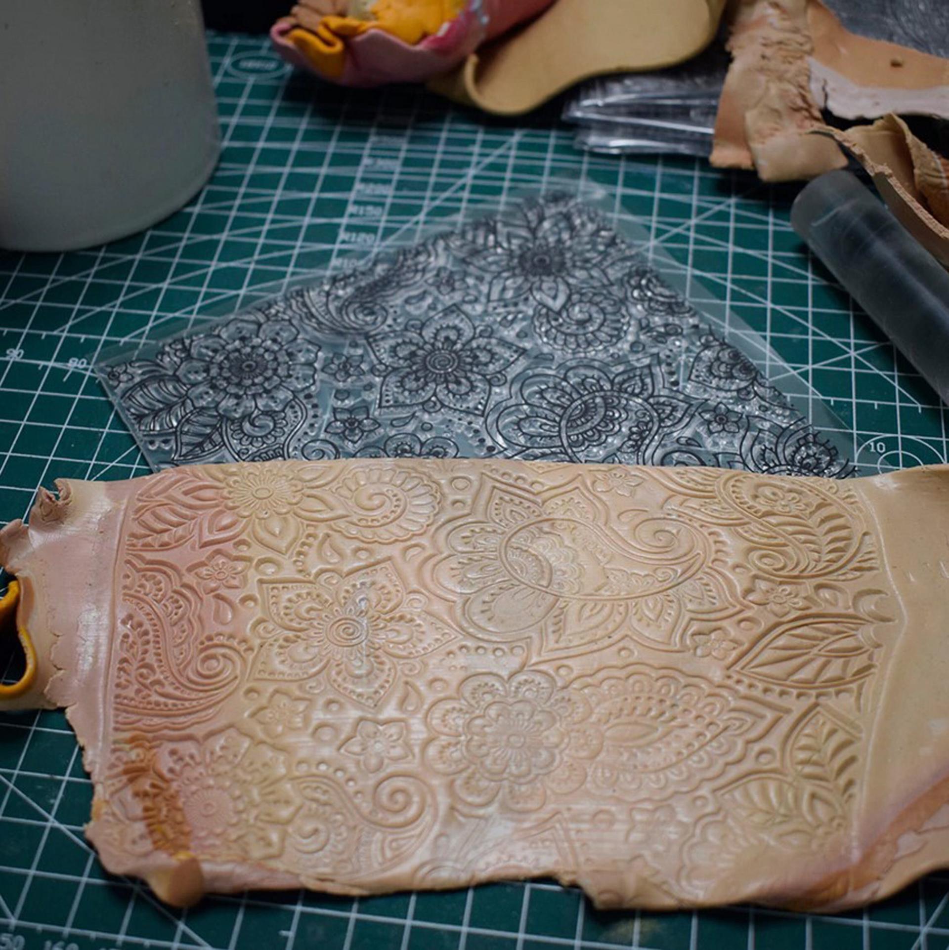 Paisley Mat Mold and Stamp - Texture for Clay, Polymer Clay, Resin and casting - Silicone Cling Stamp