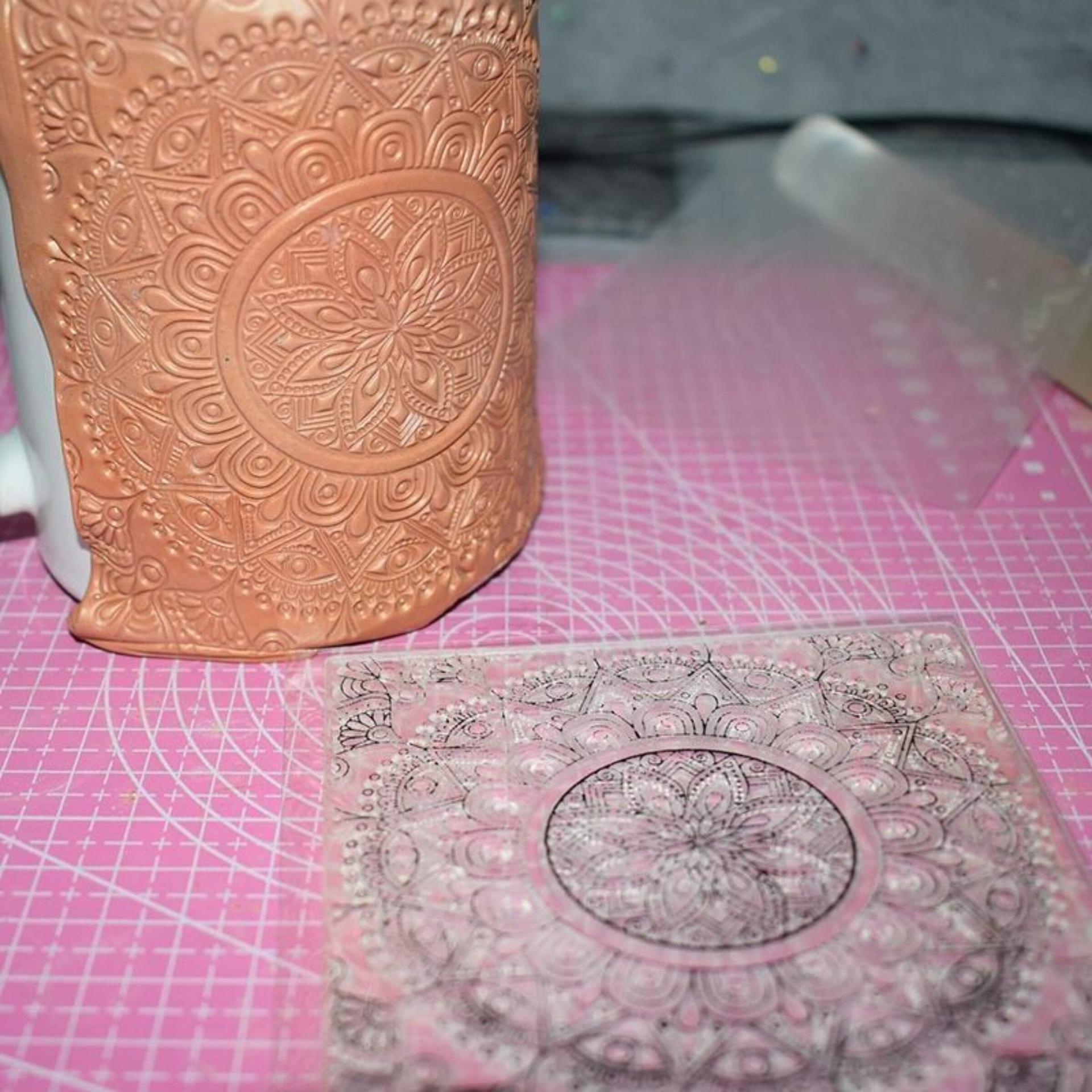 Mat Mold and Stamp - Mandala - Texture for Clay, Polymer Clay, Resin and casting - Silicone Cling Stamp