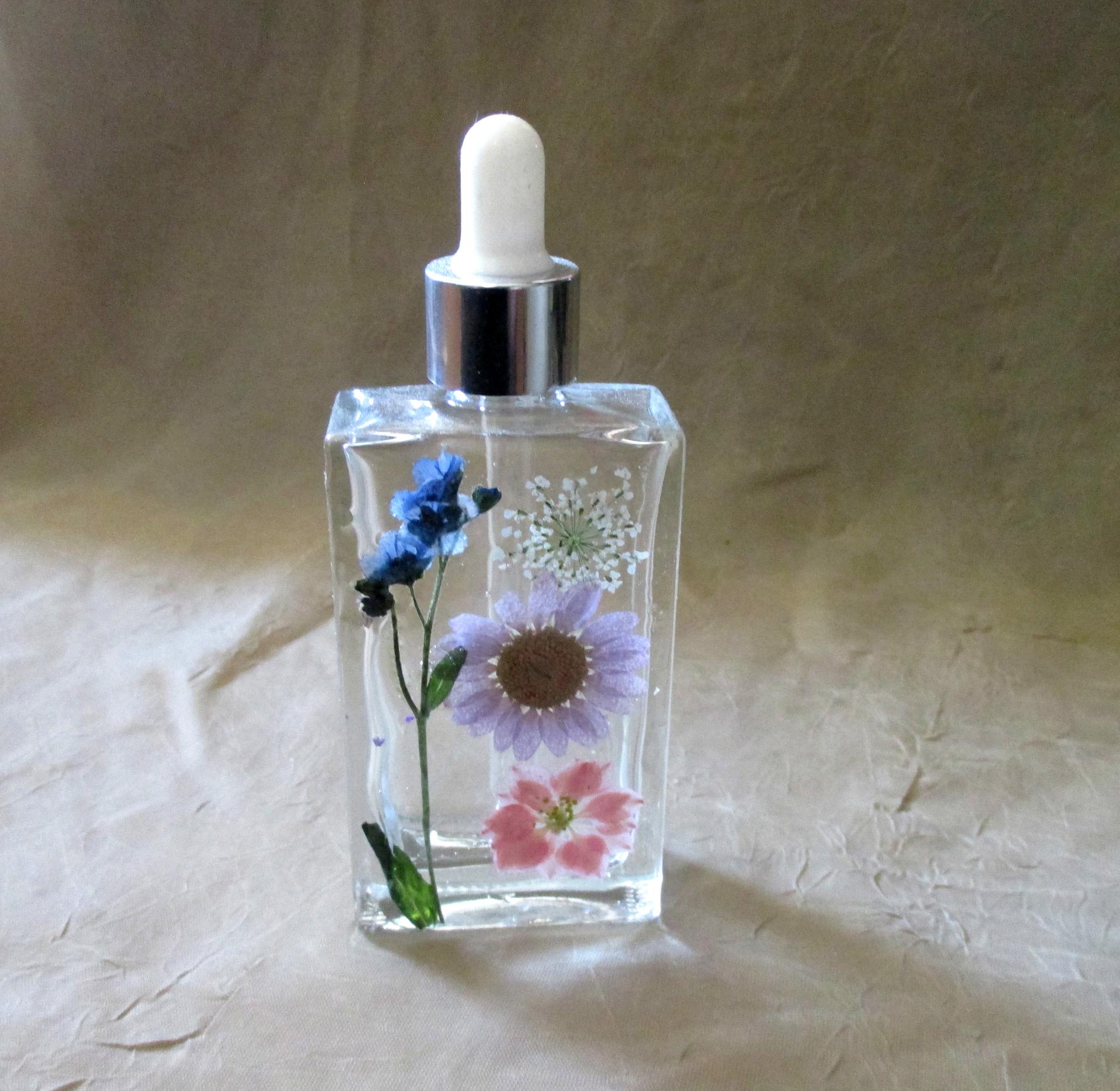 Floral Bottles, w Dropper, Square Bottles, Flowers in Resin