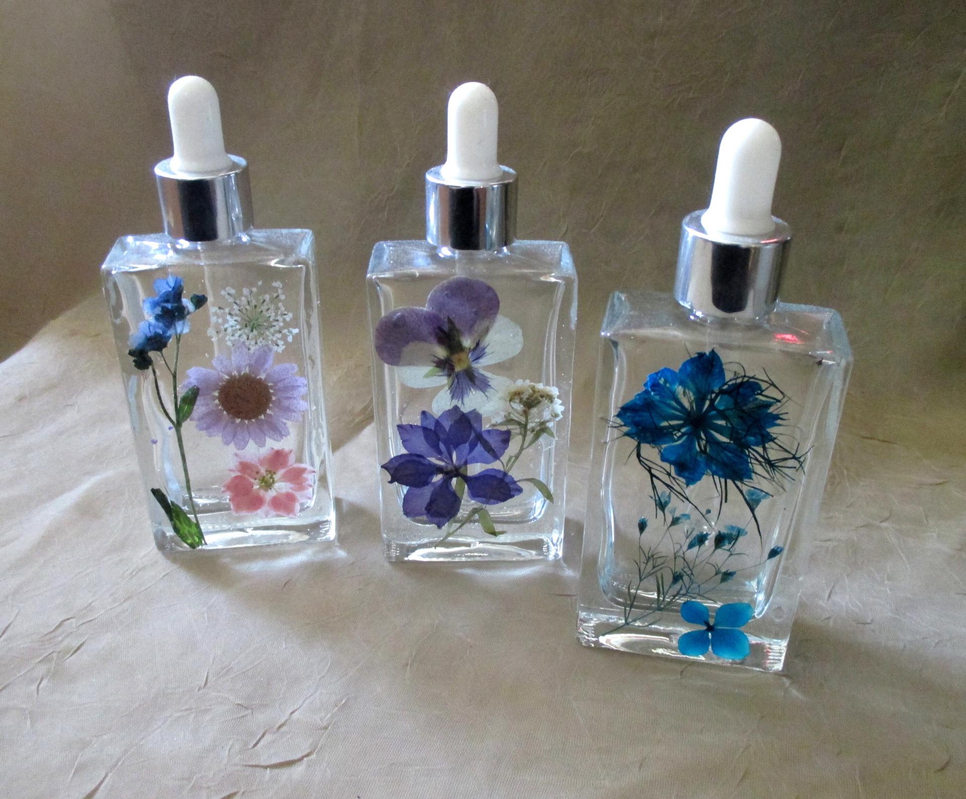 Floral Bottles, w Dropper, Square Bottles, Flowers in Resin