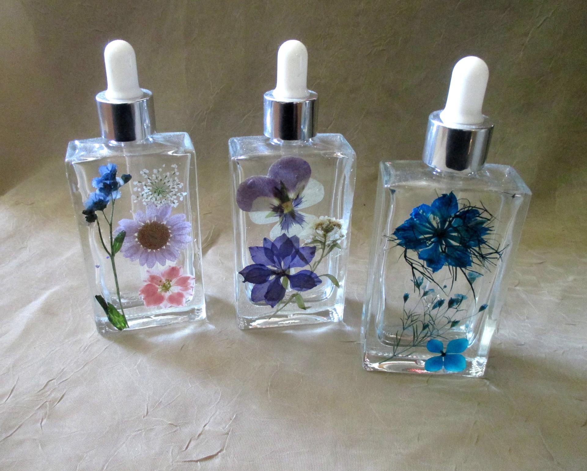 Floral Bottles, w Dropper, Square Bottles, Flowers in Resin