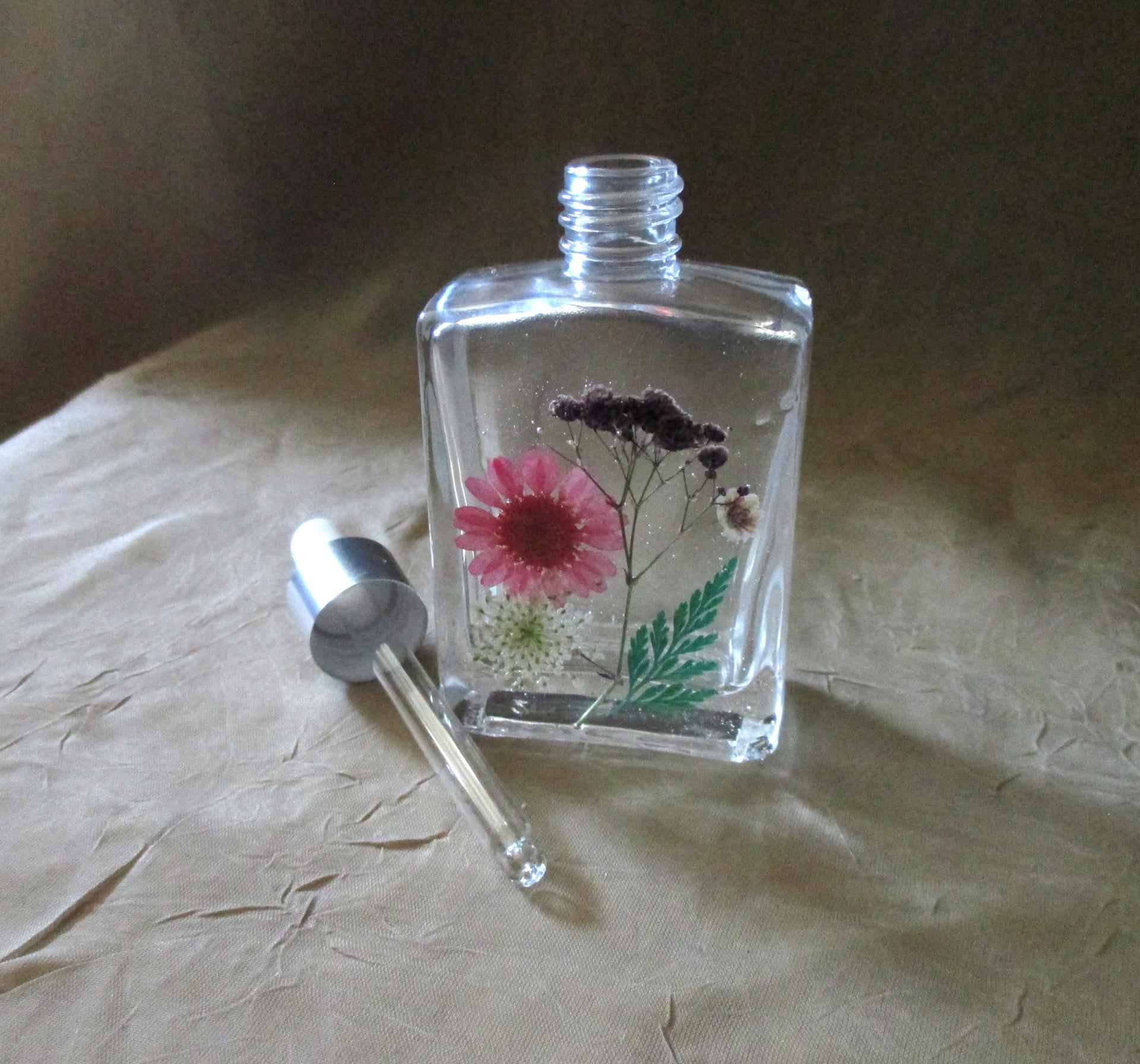 Floral Bottles, w Dropper, Square Bottles, Flowers in Resin