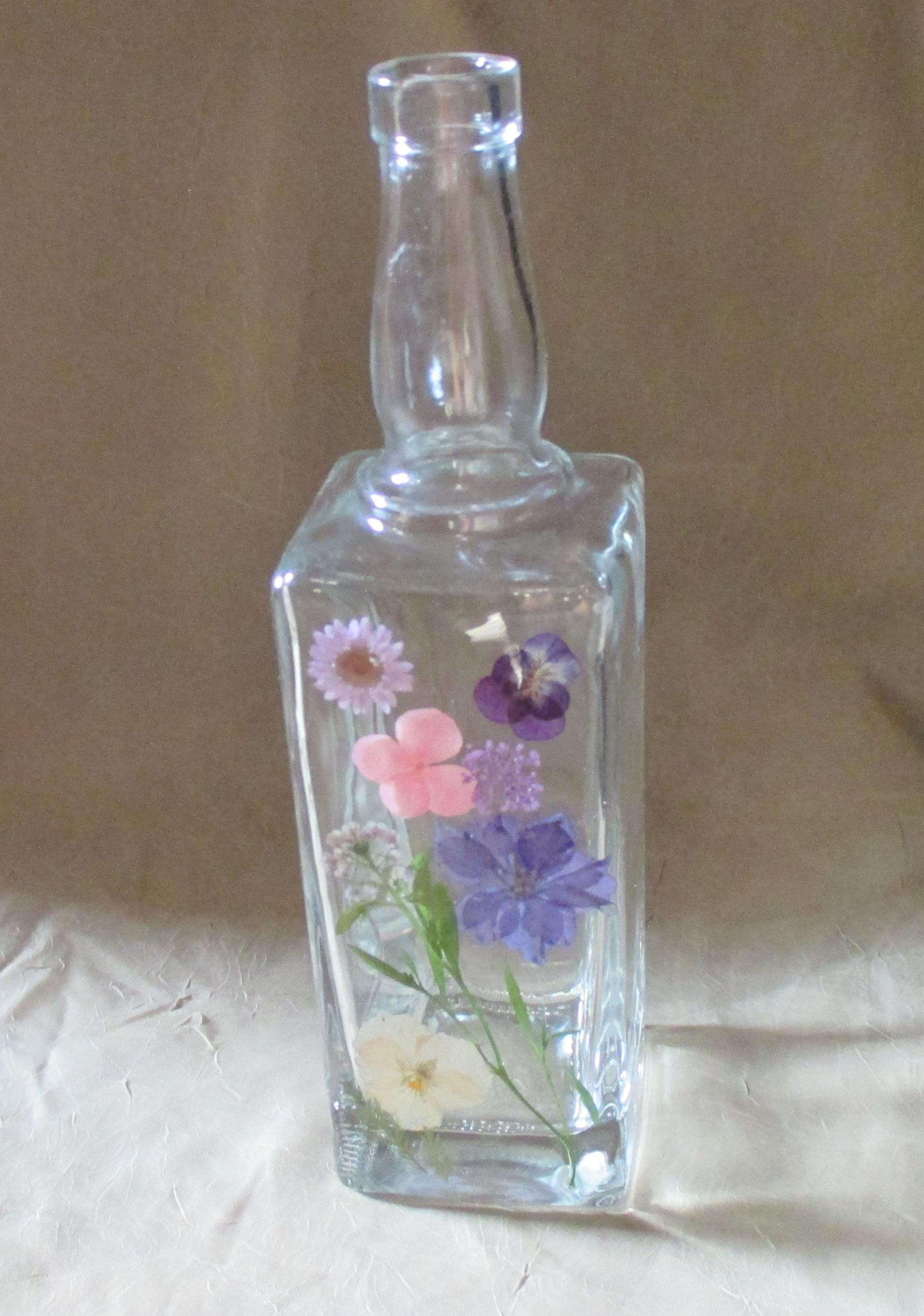 Floral Bottles, Large 17oz Corked Bottle - Glass Bottles with Epoxy, Flowers in Resin