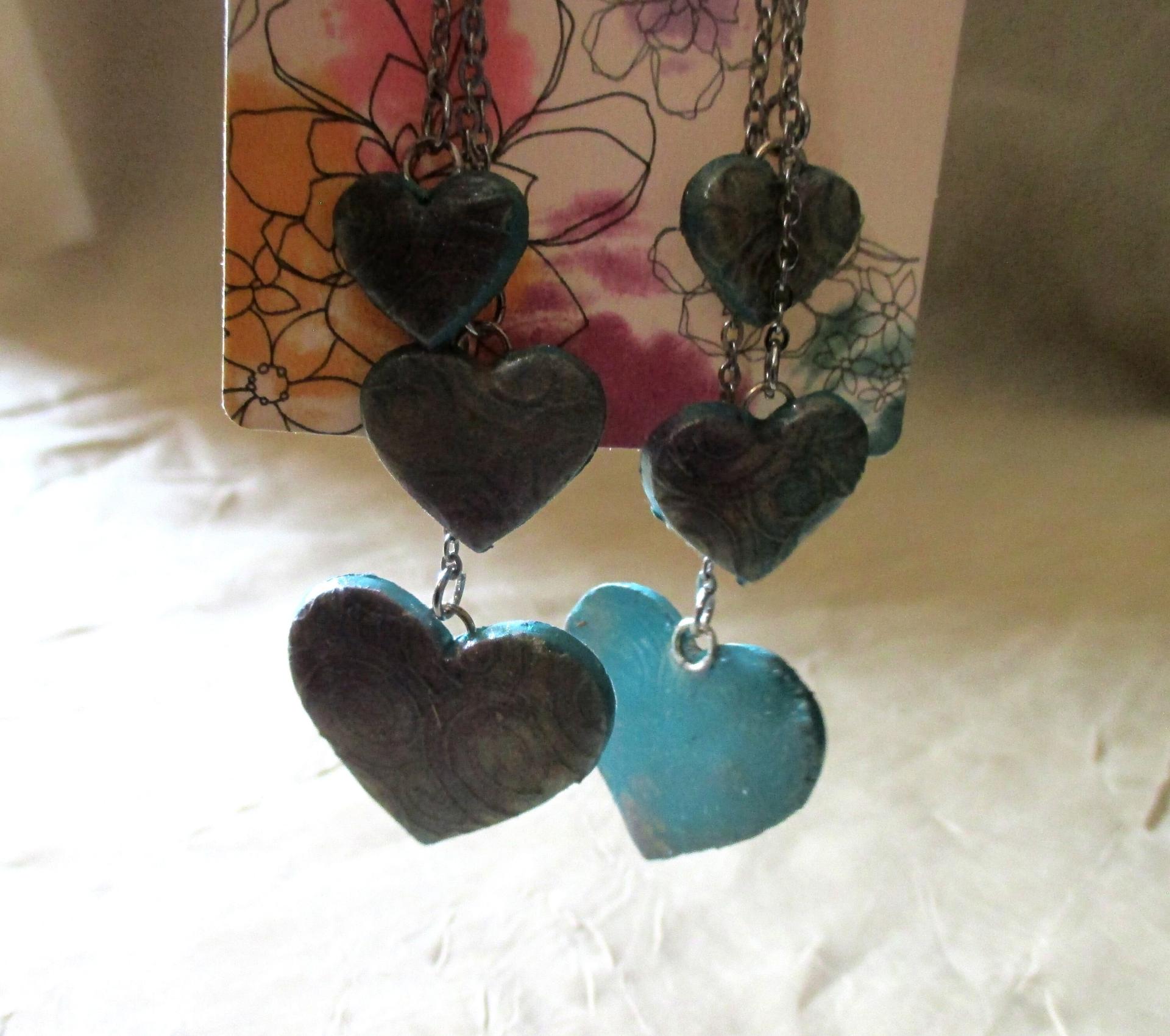 Heart Earrings - Polymer Clay Earrings - Handmade Dangle Earrings