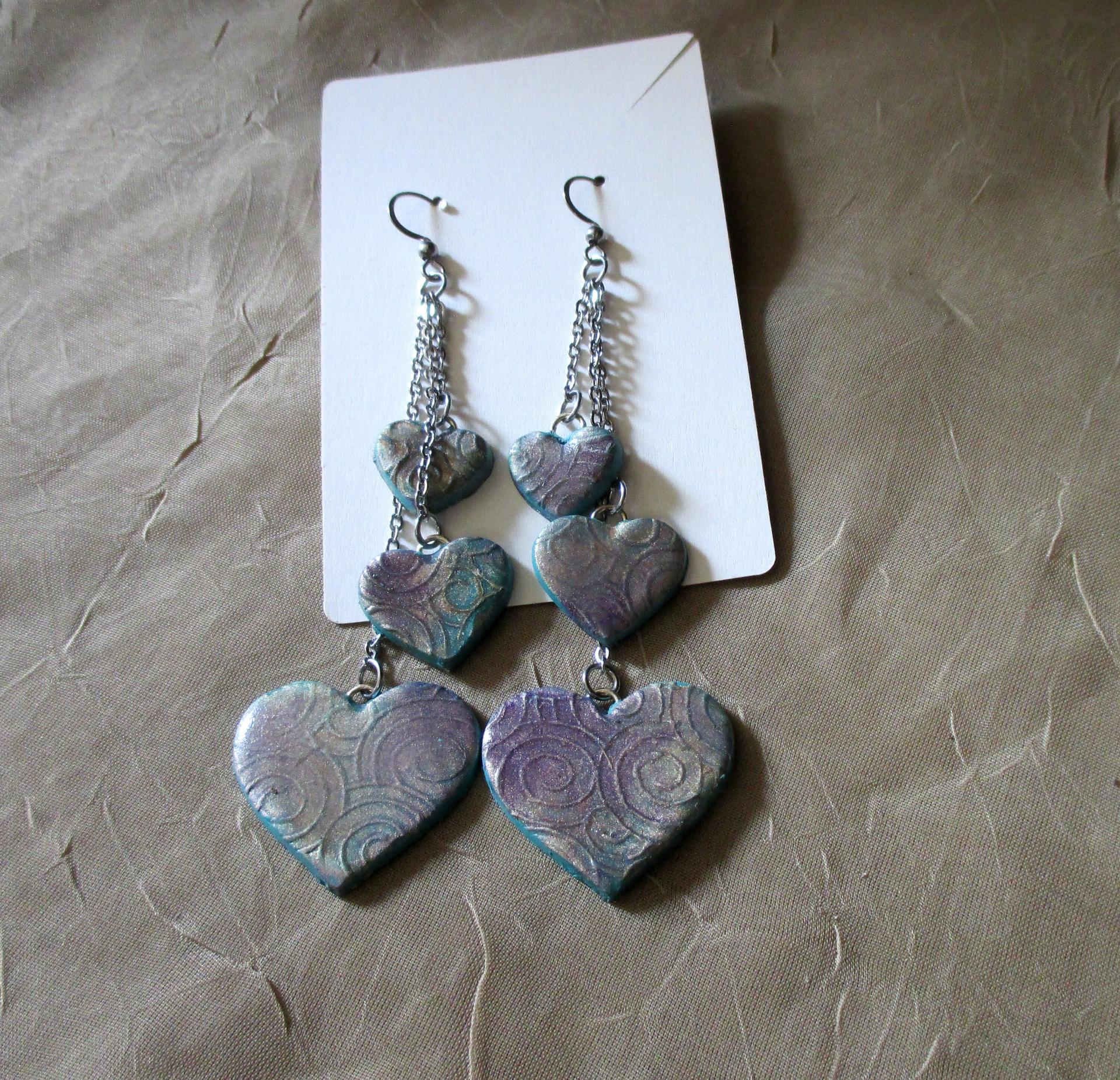 Heart Earrings - Polymer Clay Earrings - Handmade Dangle Earrings