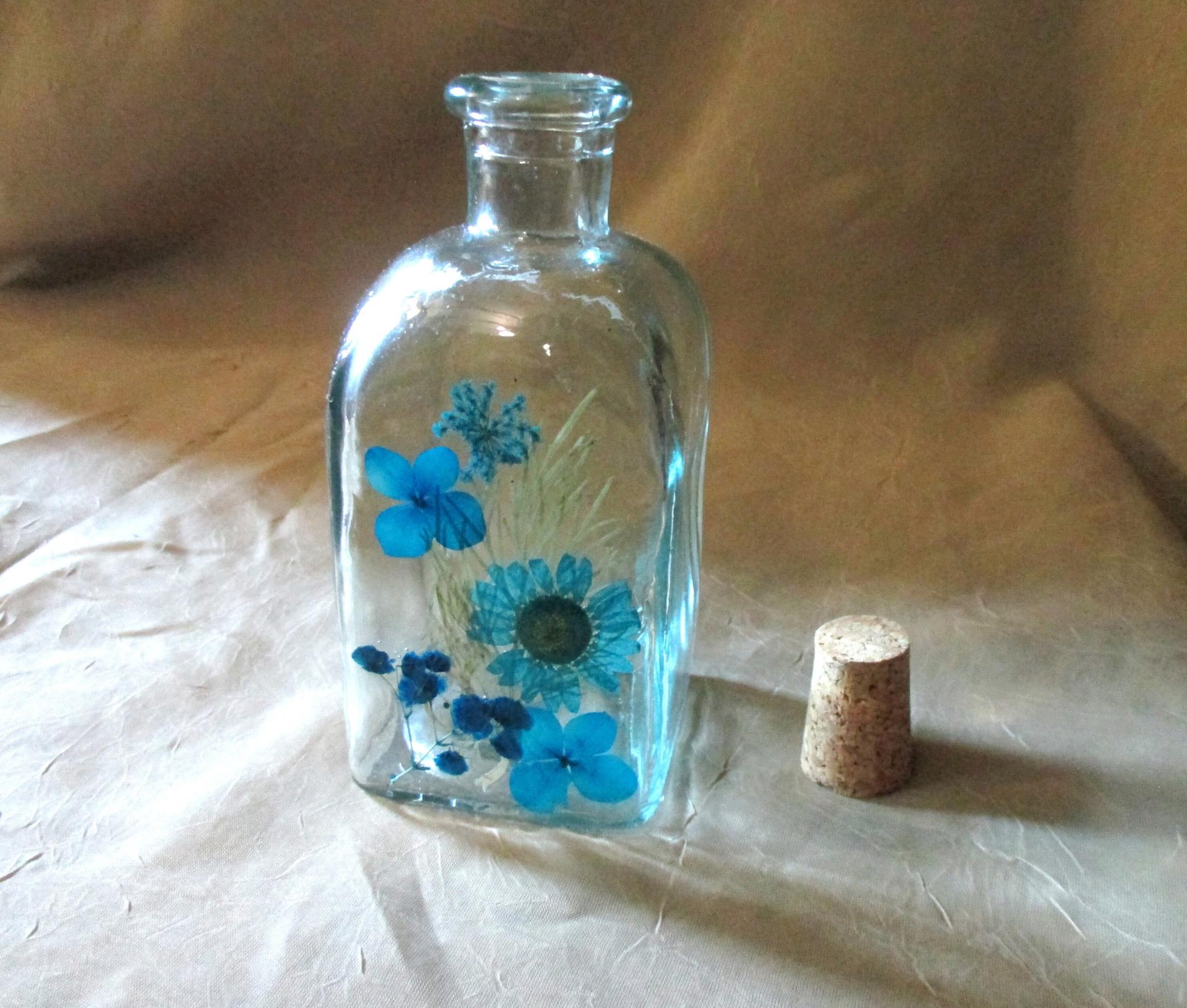 Floral Bottles, Corked Bottle - Glass Bottles with Epoxy, Flowers in Resin