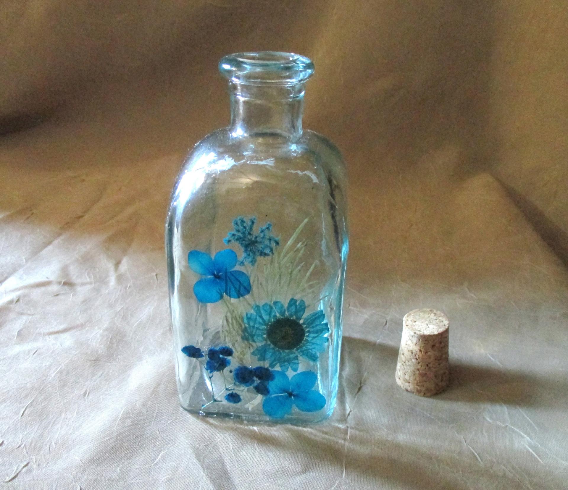 Floral Bottles, Corked Bottle - Glass Bottles with Epoxy, Flowers in Resin