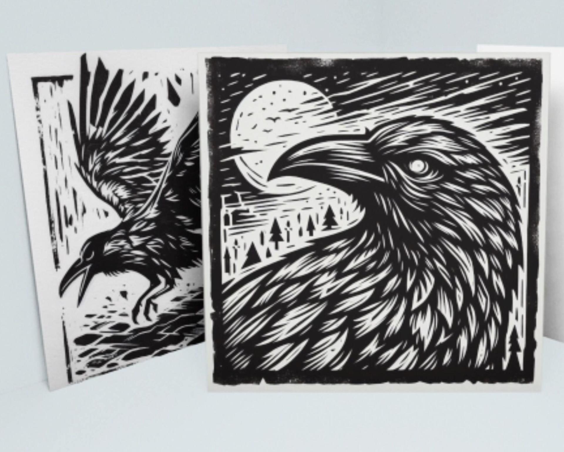 Set of 5 Cards - Ravens - Greeting Cards, Bulk Pack of Cards