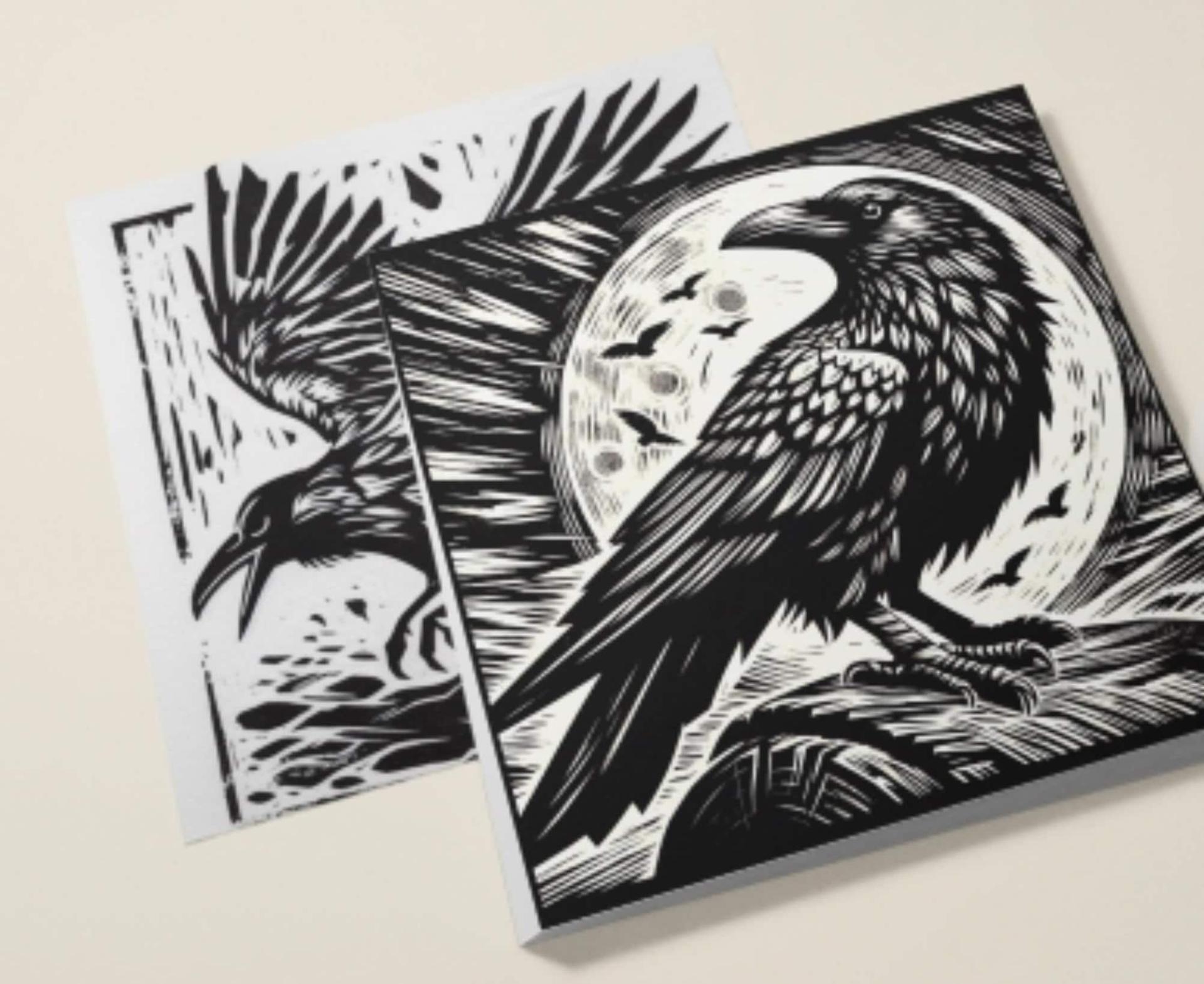 Set of 5 Cards - Ravens - Greeting Cards, Bulk Pack of Cards