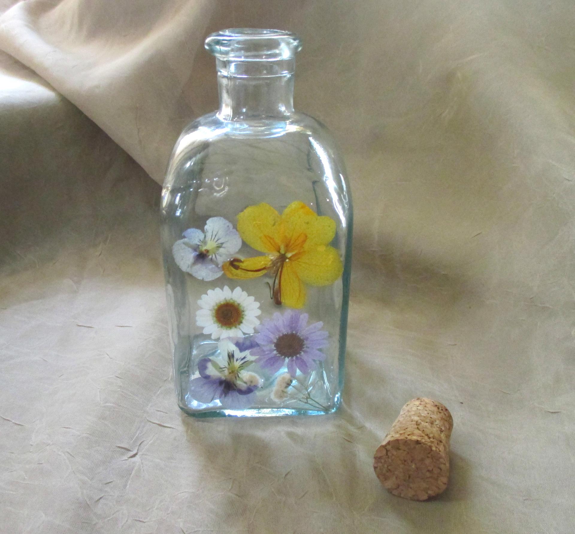 Floral Bottles, Large Jars - 8oz and 17oz - Glass Bottles with Epoxy, Flowers in Resin