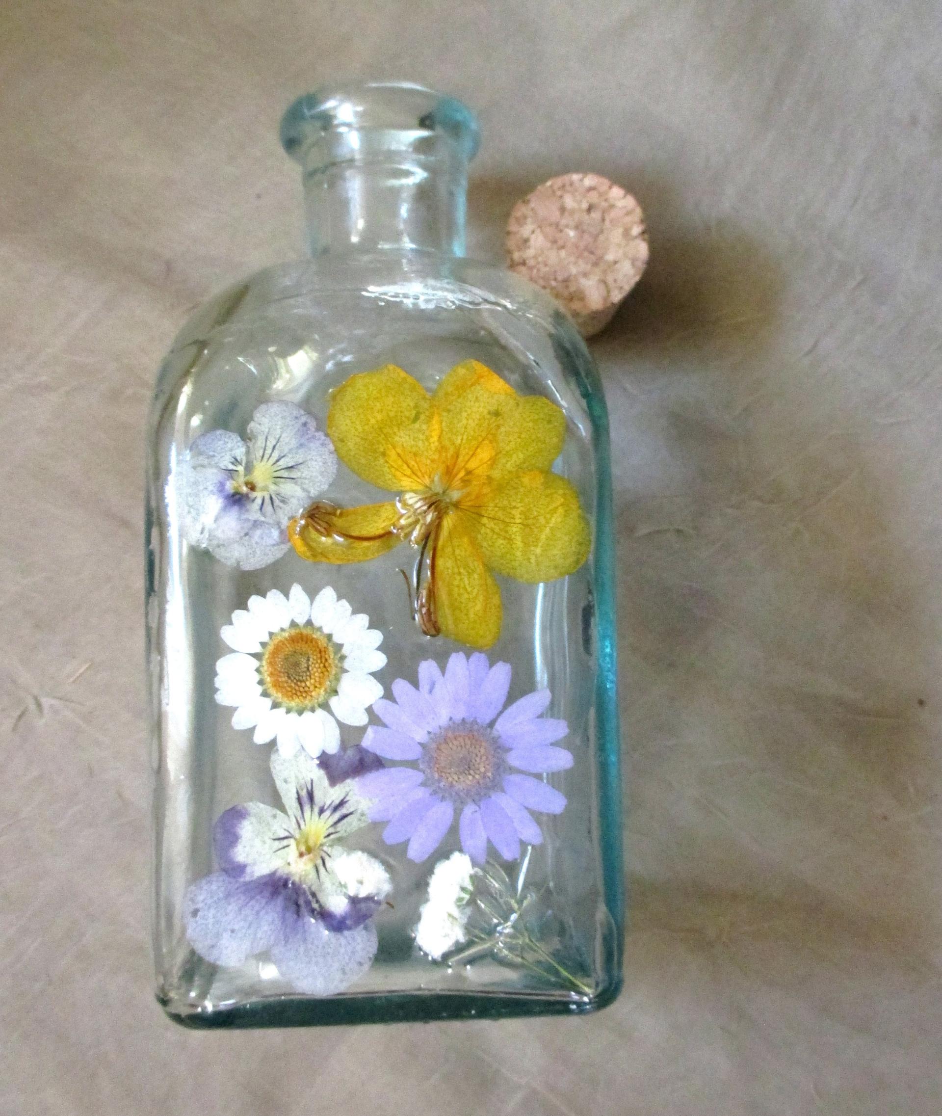 Floral Bottles, Large Jars - 8oz and 17oz - Glass Bottles with Epoxy, Flowers in Resin