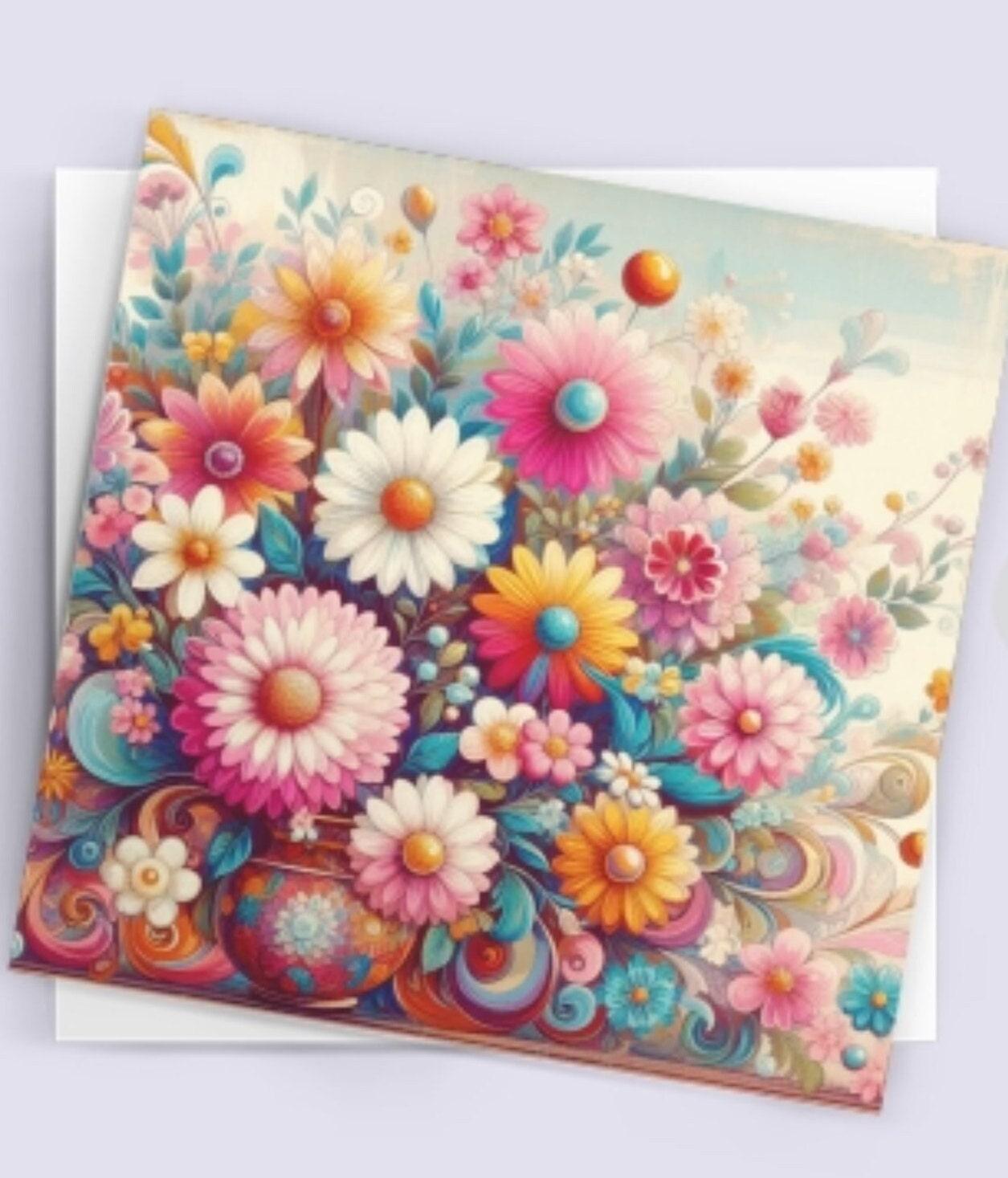 Floral Greeting Cards, Large Note Card, Invites, Birthday, Gift Card